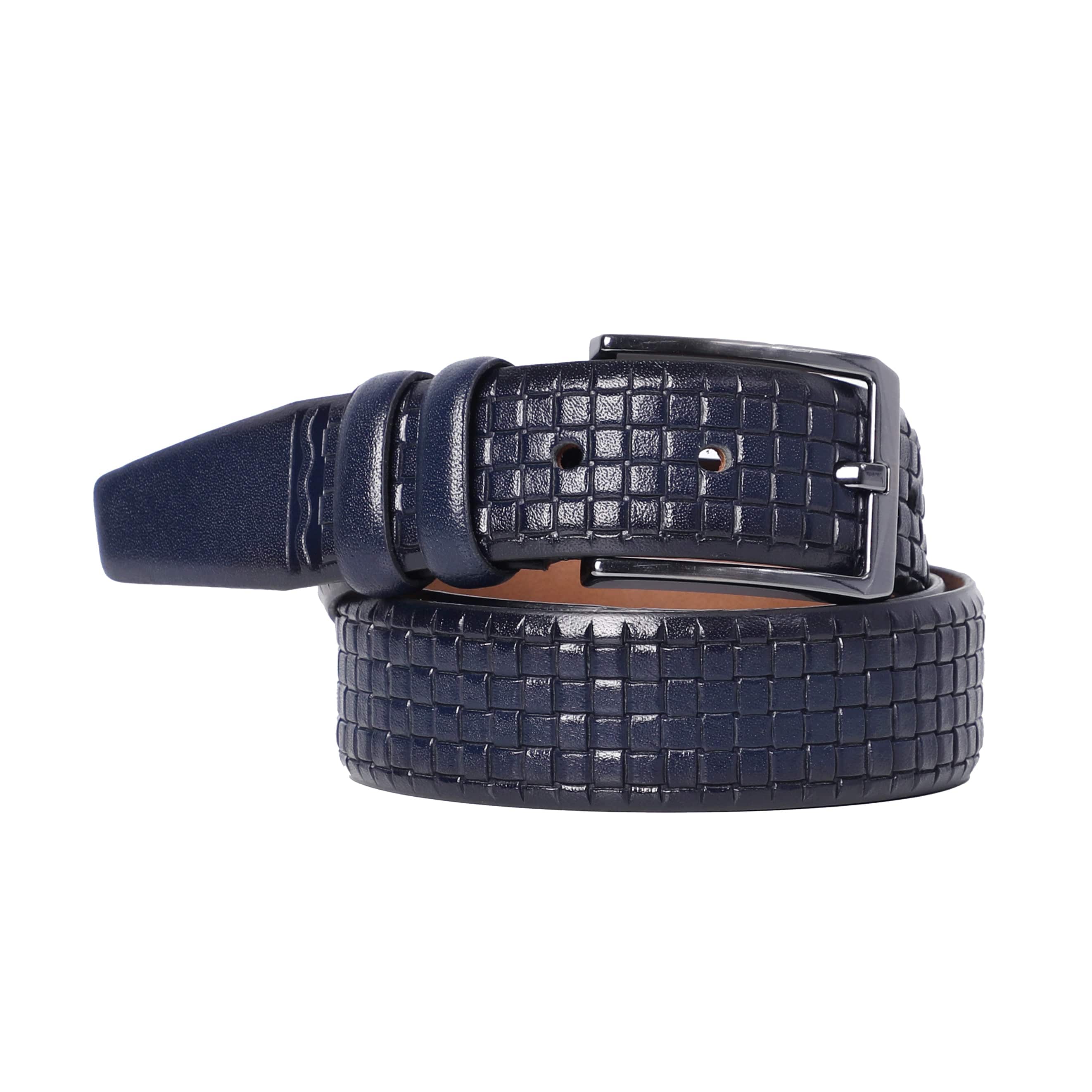 Men Navy Leather Unique Designed Belt