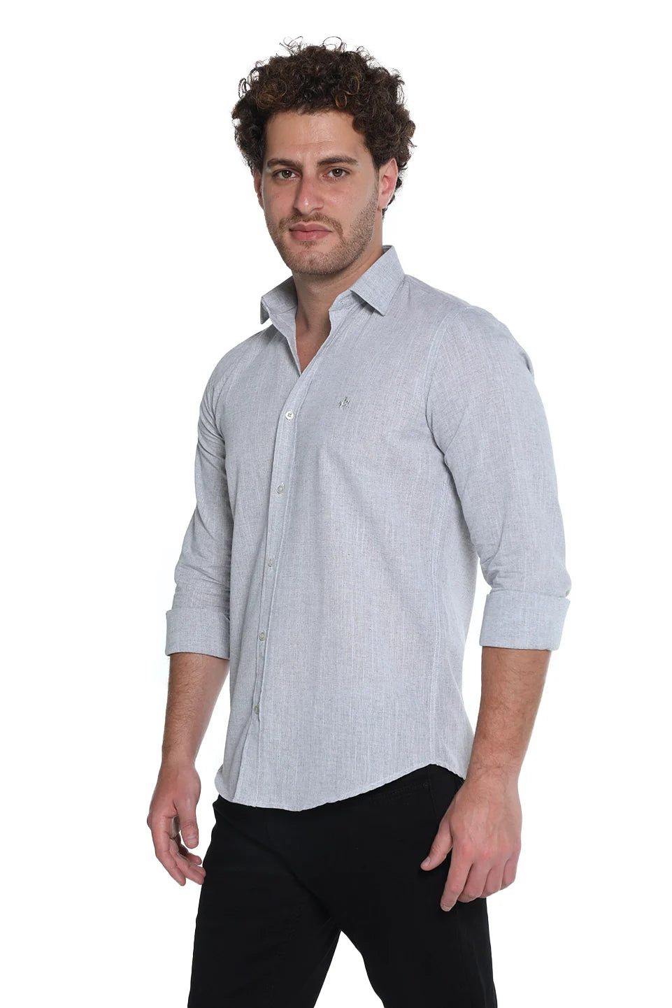 Slim Fit Long Sleeved Light Grey Shirt