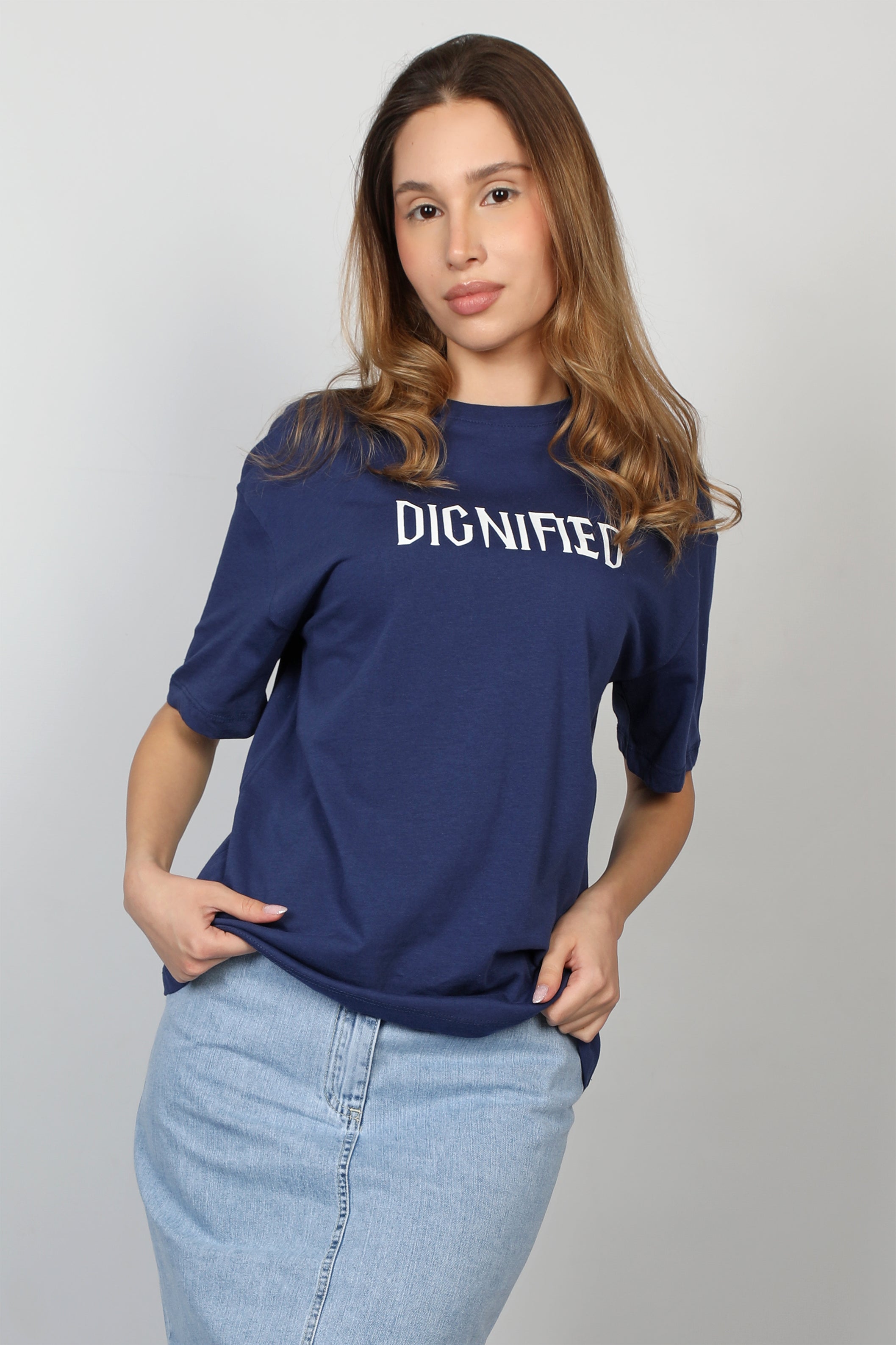 "DIGNIFIED" Printed Navy Oversized T-shirt