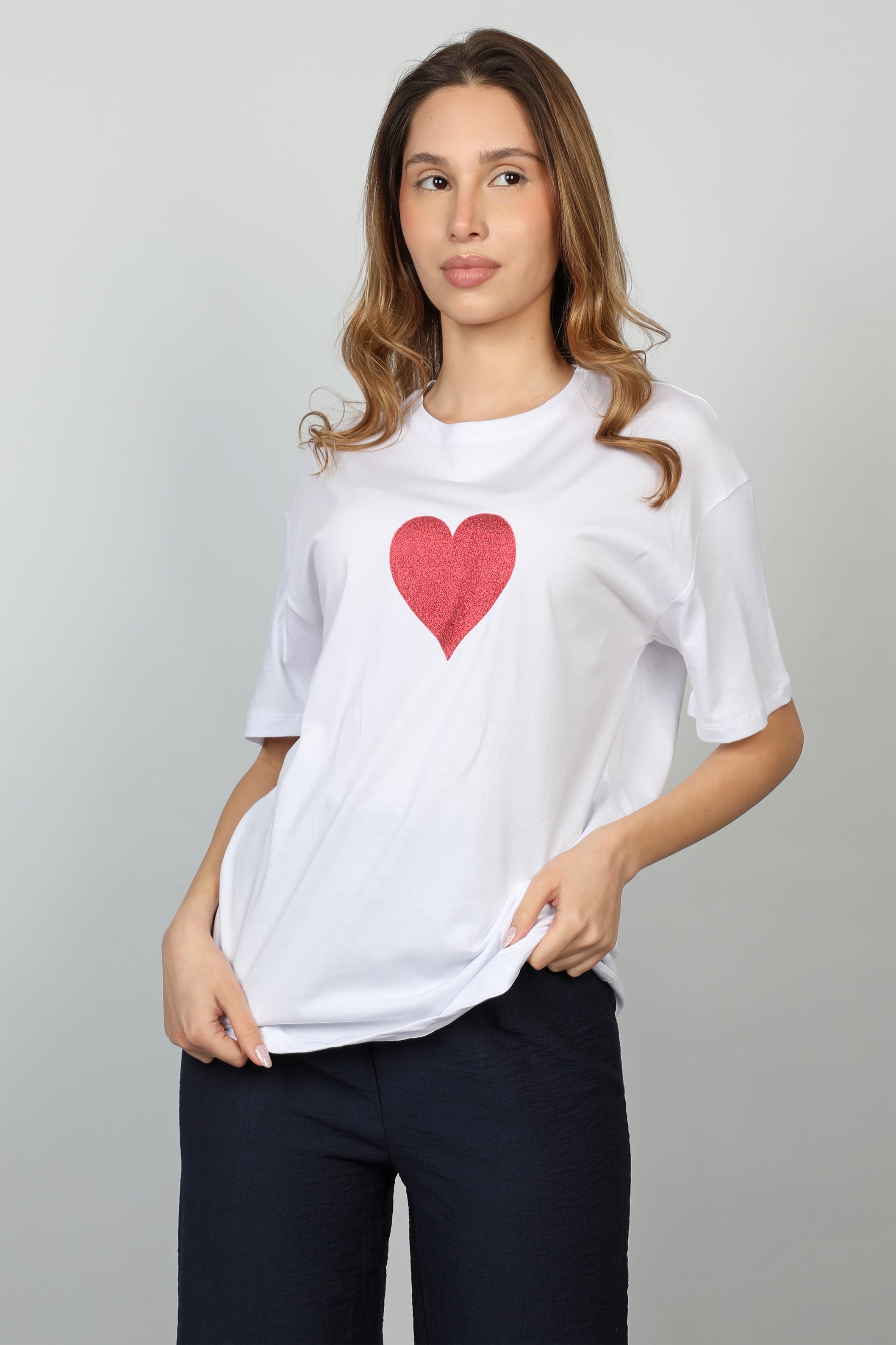 Women White T-shirt With Front Heart Design