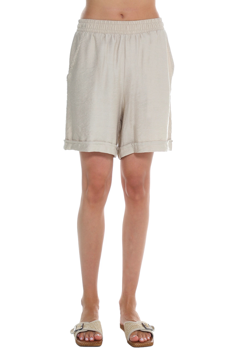 Beige Simple Linen Short