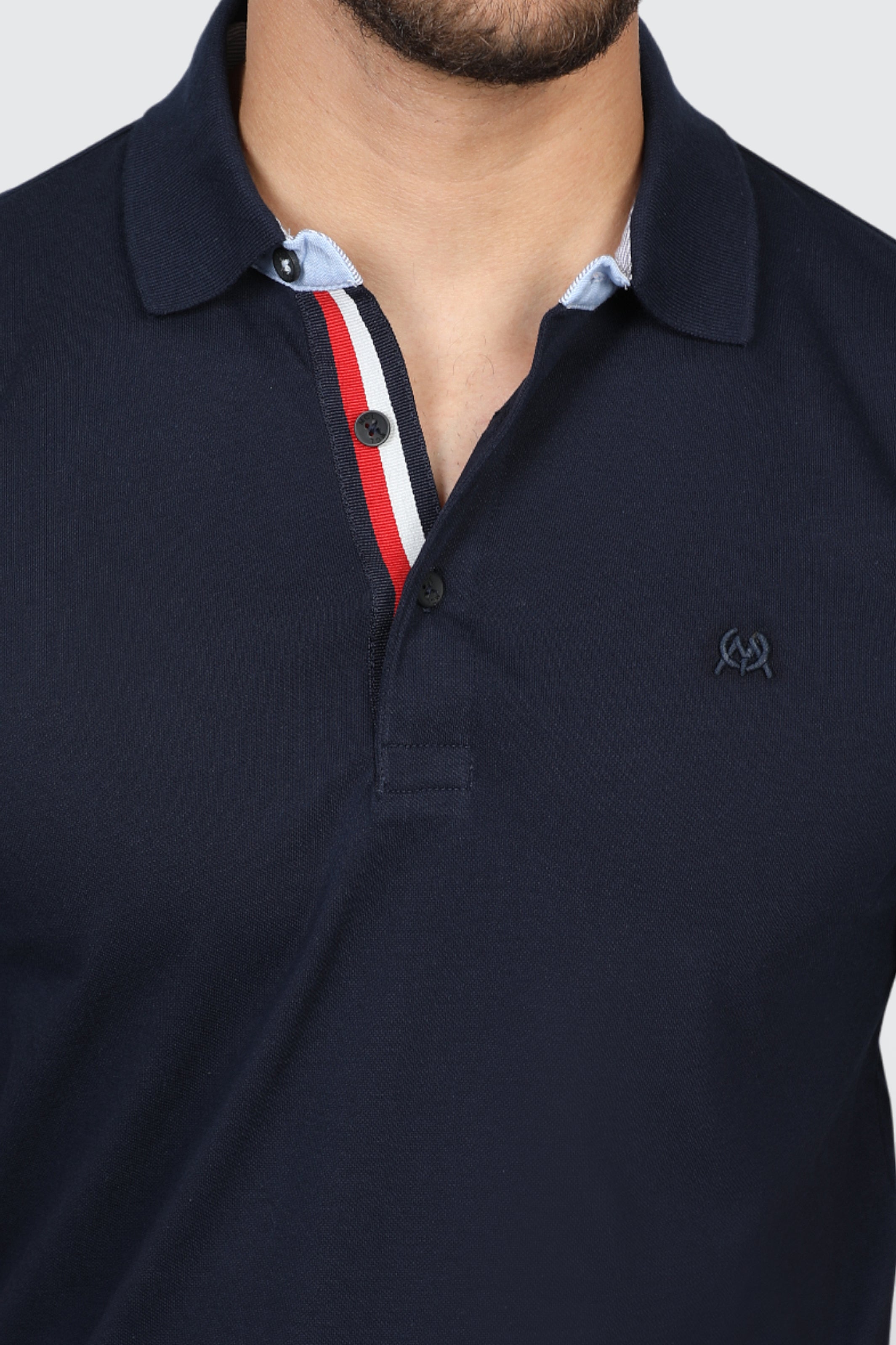 Navy Men Polo Short Sleeves With Collar Design