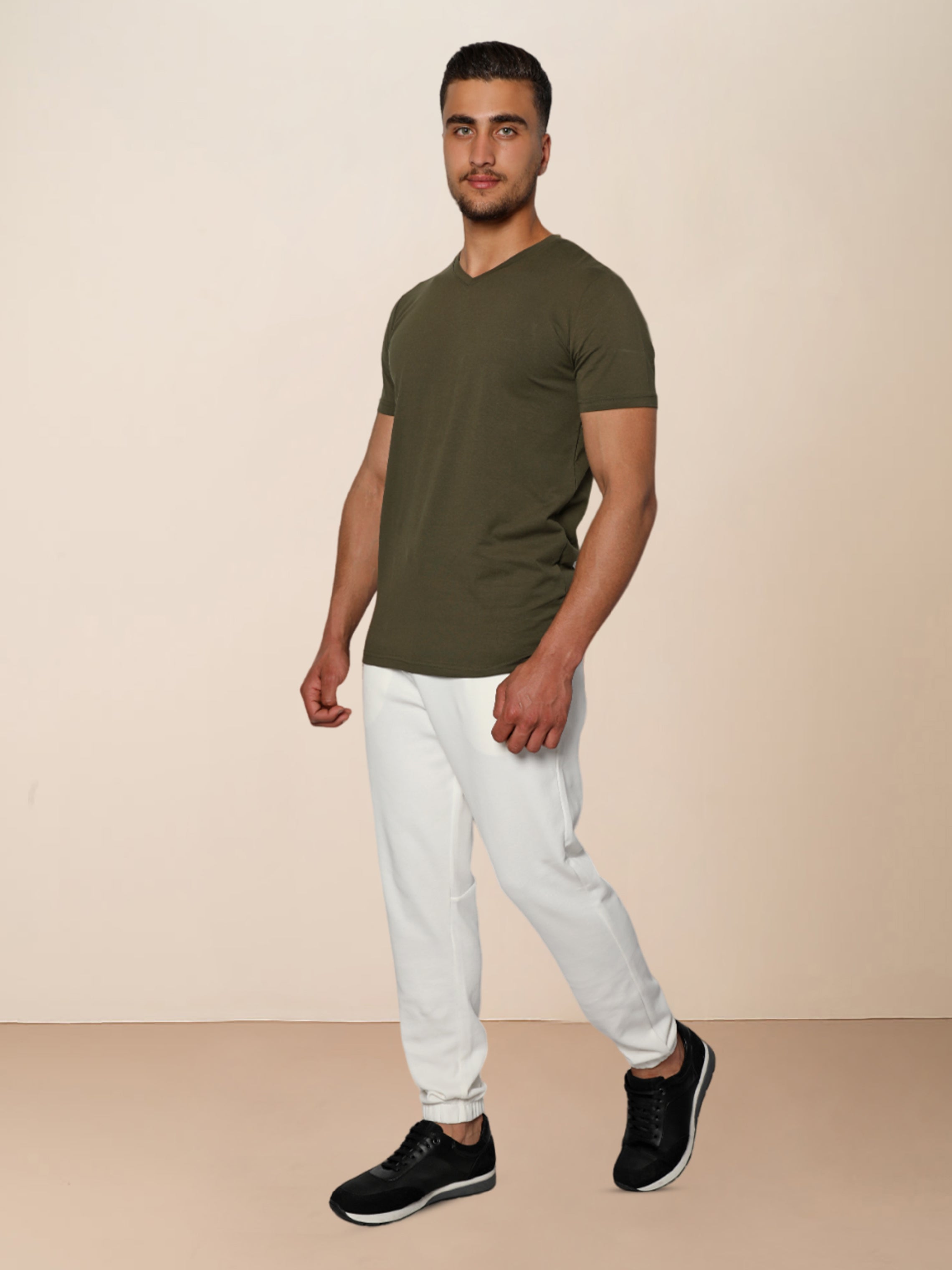 Olive Jack Dapper Shortsleeved Basic T-shirt With V-neck