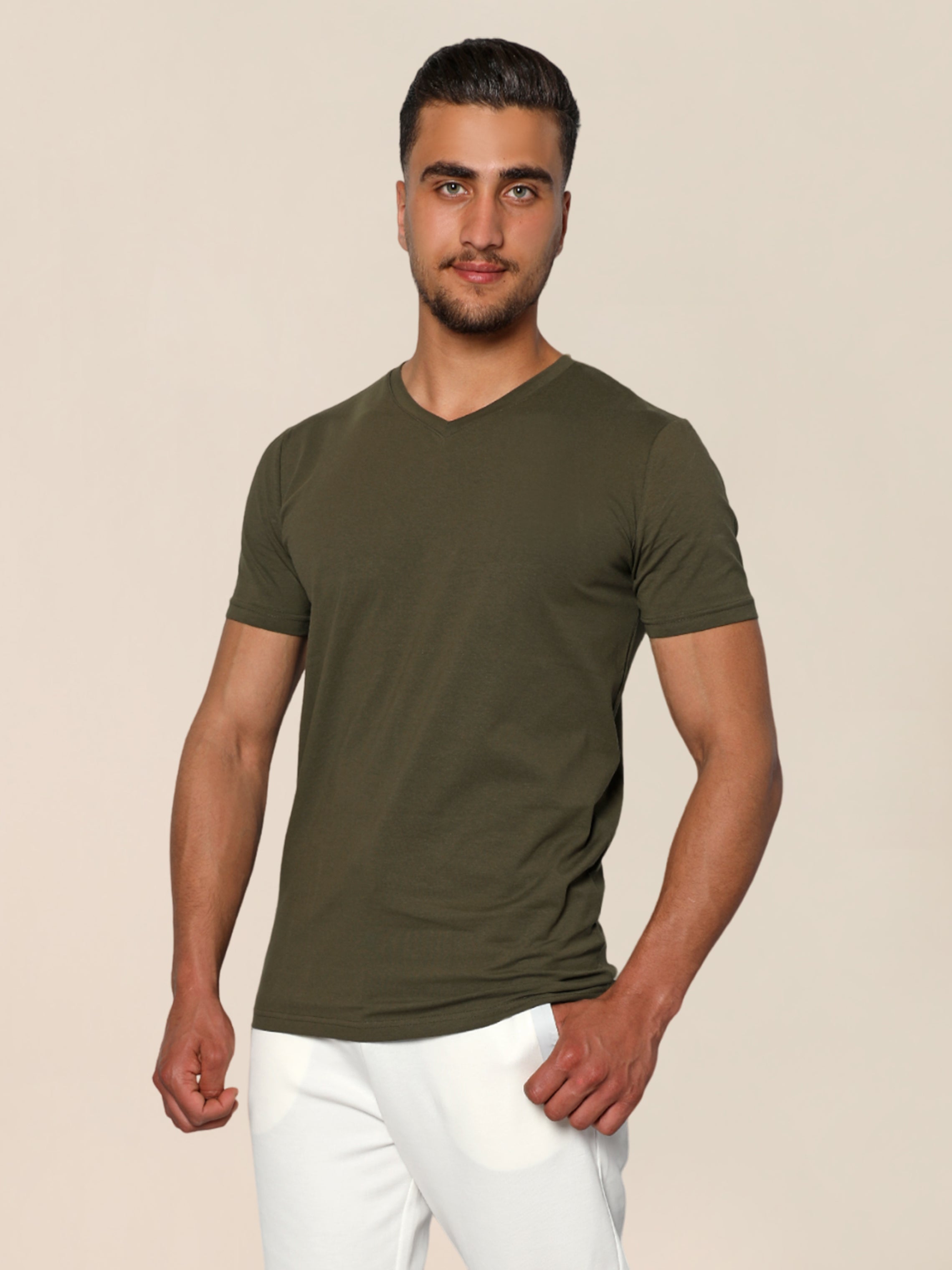 Olive Jack Dapper Shortsleeved Basic T-shirt With V-neck