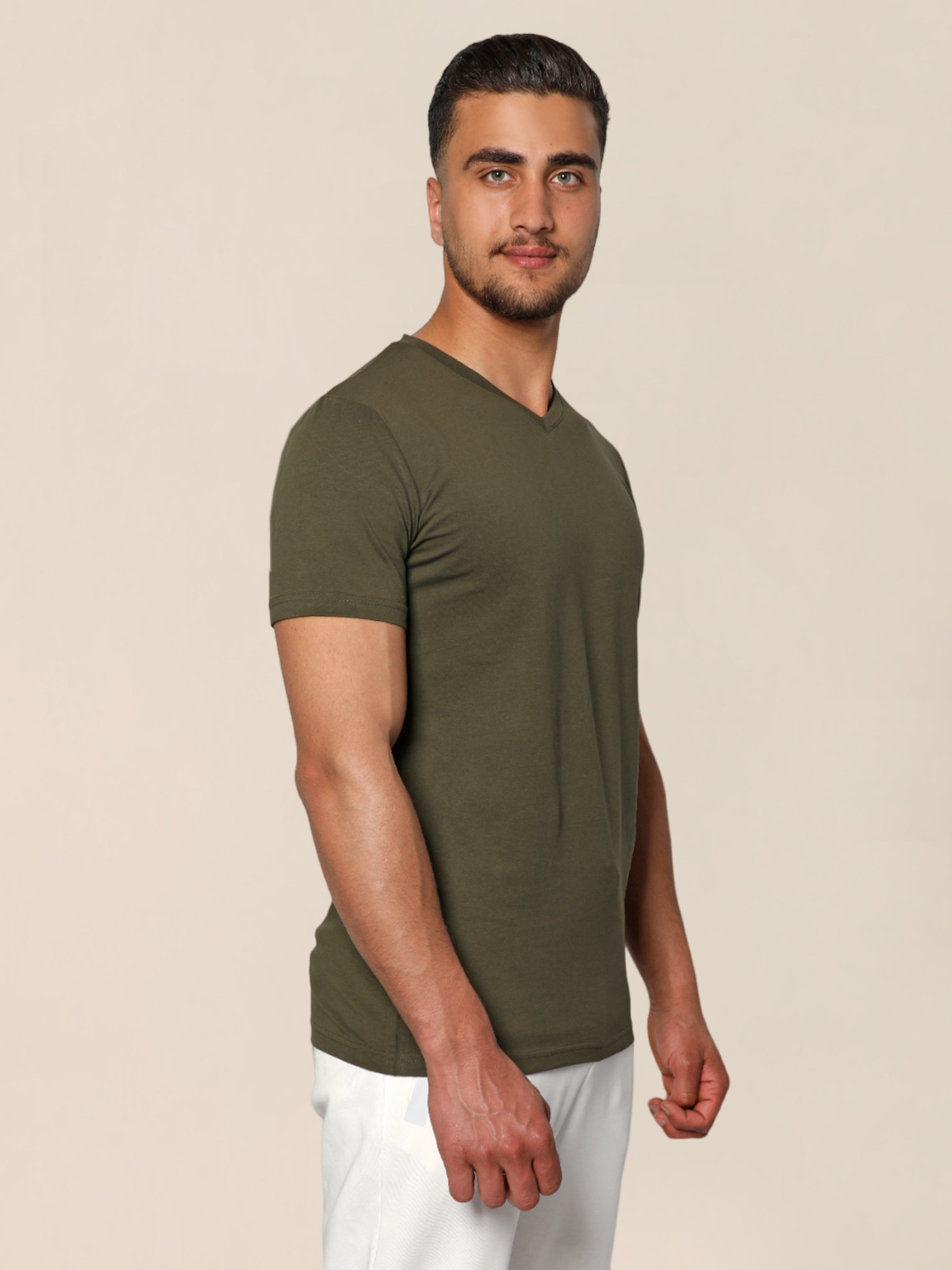 Olive Jack Dapper Shortsleeved Basic T-shirt With V-neck