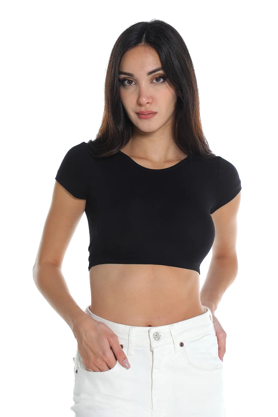 Black Crop Top With Open Back Crisscross Design