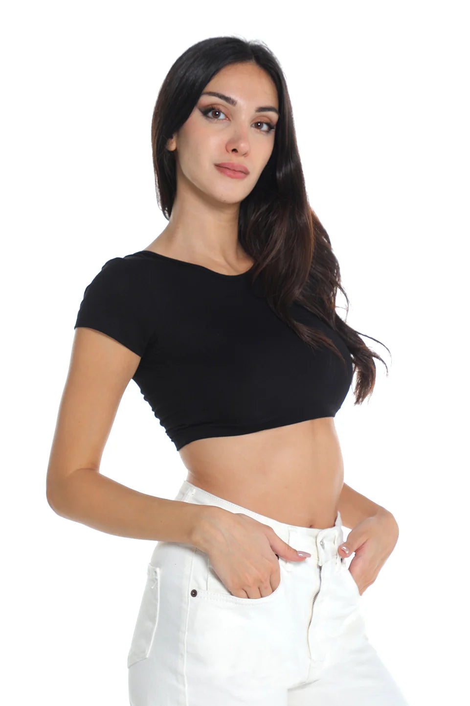 Black Crop Top With Open Back Crisscross Design