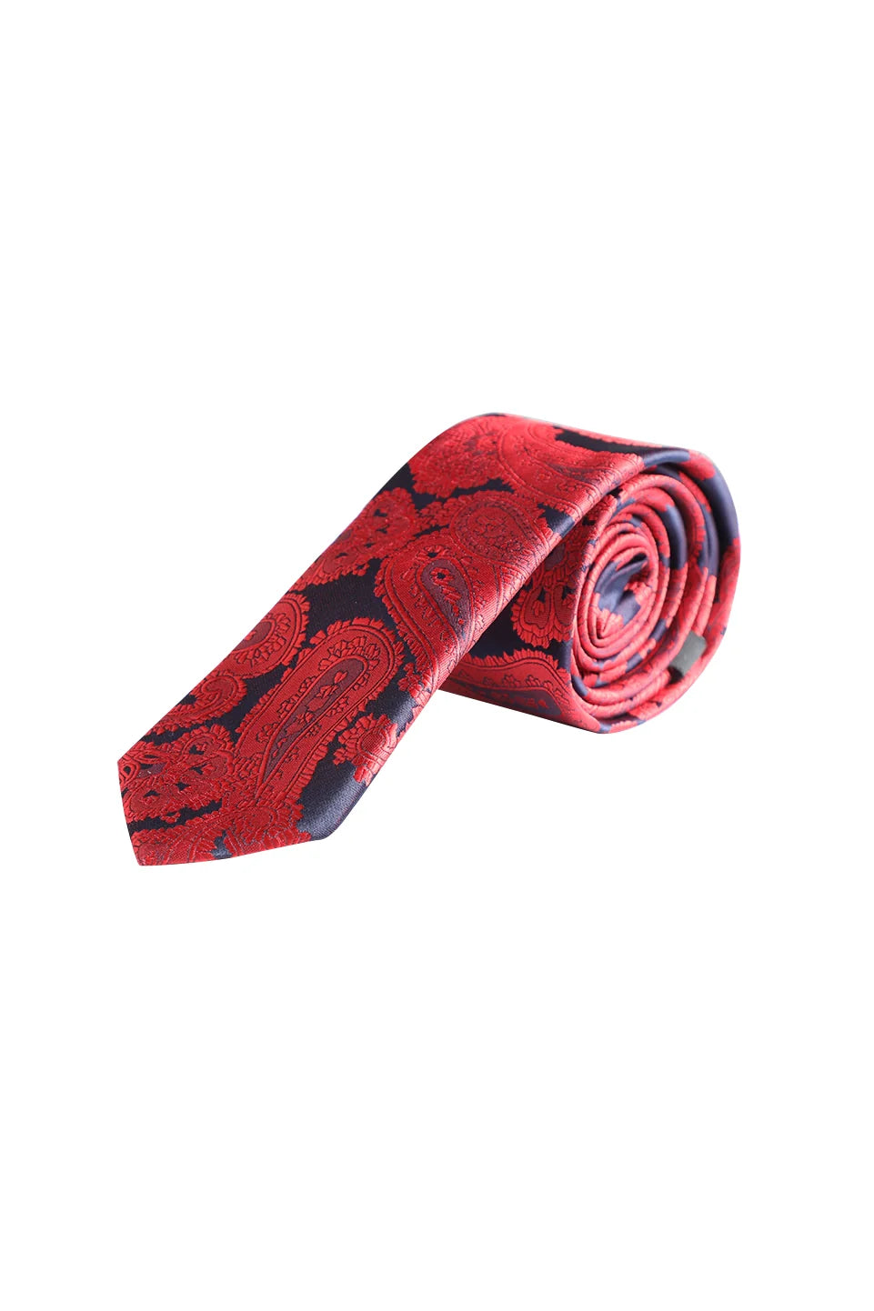 Casual Tie With Red Paisley-Patterned Design