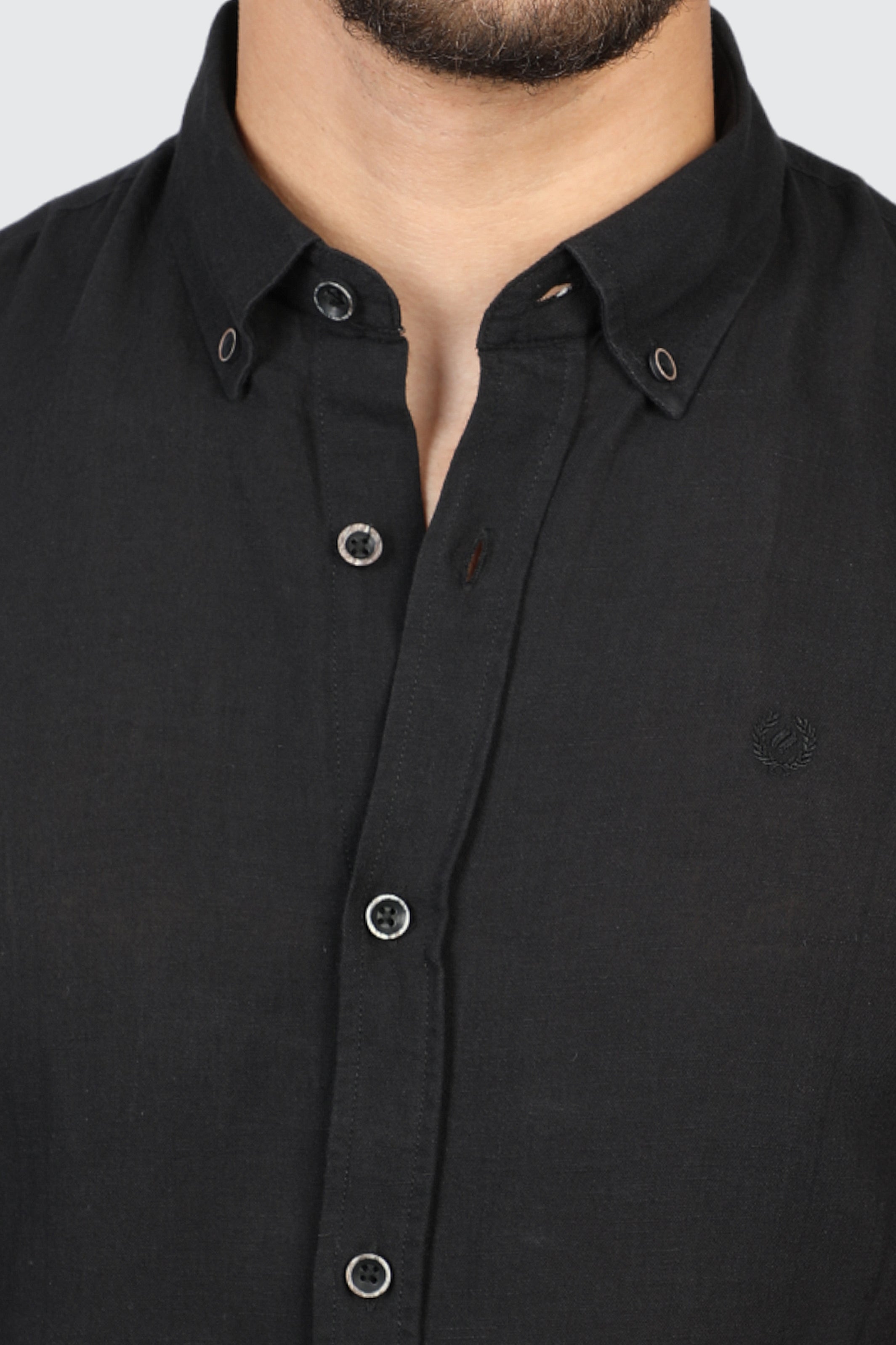 Summer Linen Short Sleeves Black Shirt