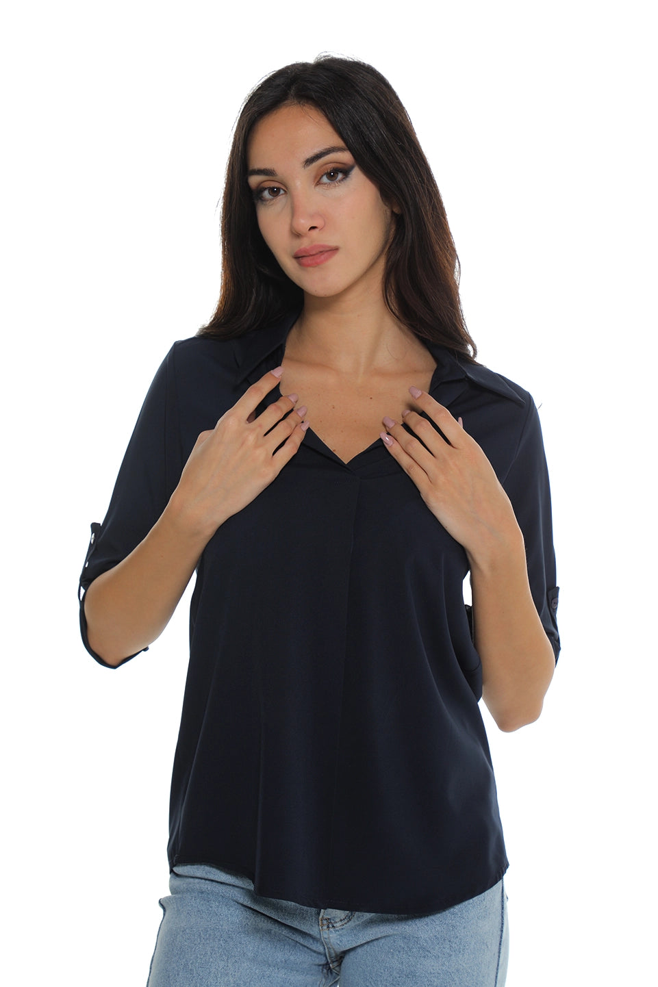 Navy Casual Shirt With Button To Close