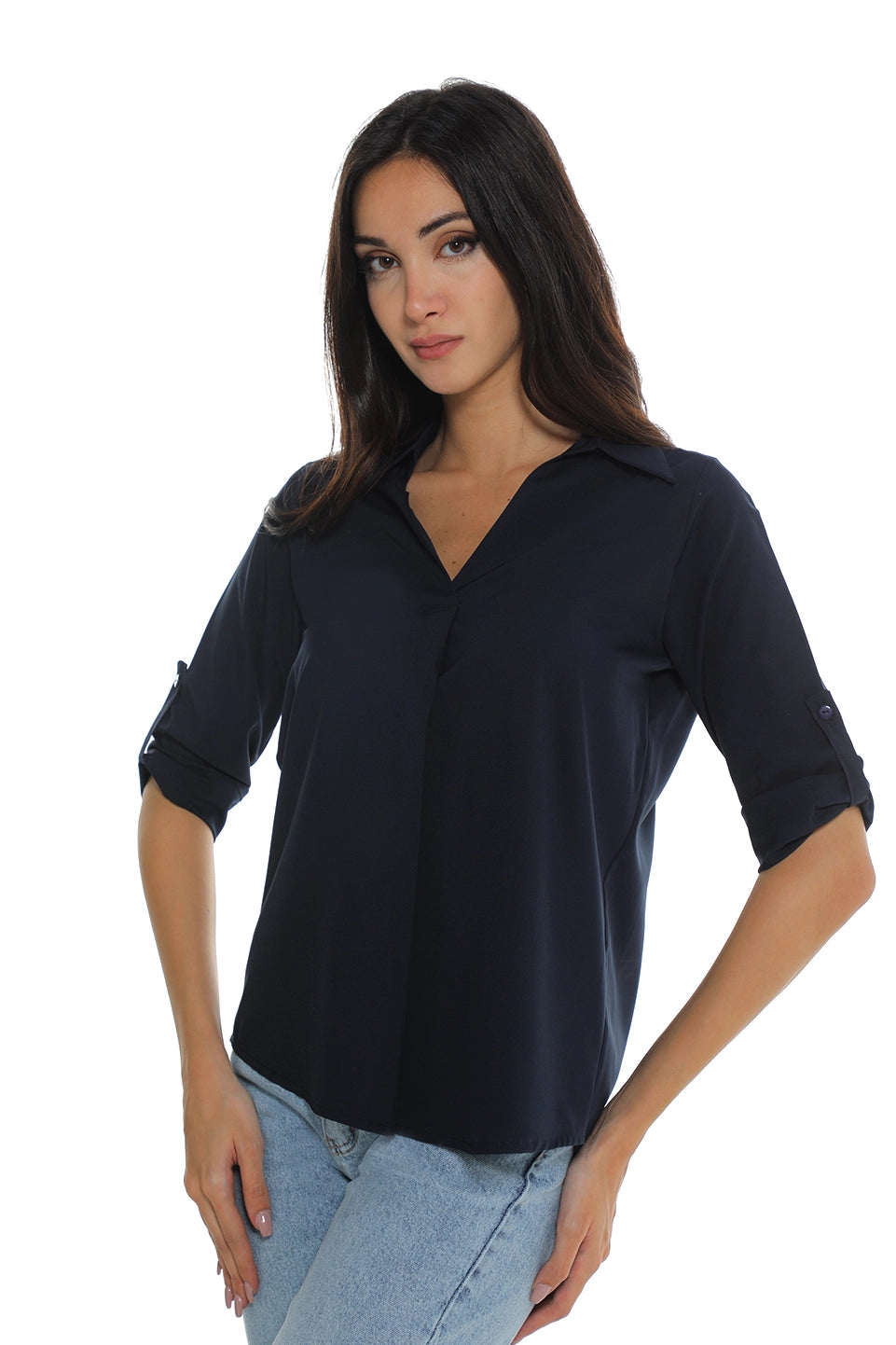 Navy Casual Shirt With Button To Close