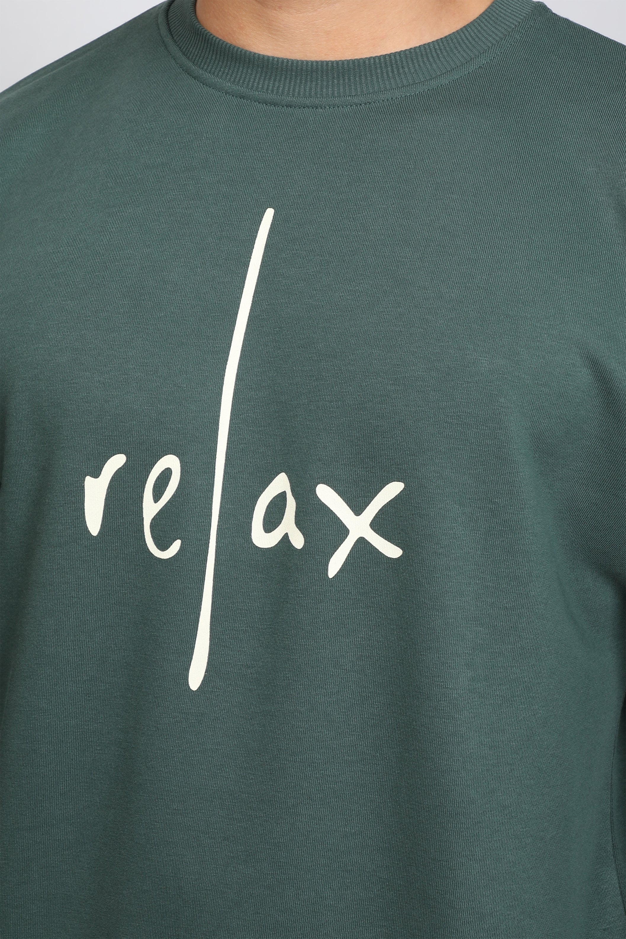 Men 'Relax' Logo Designed Green Pullover