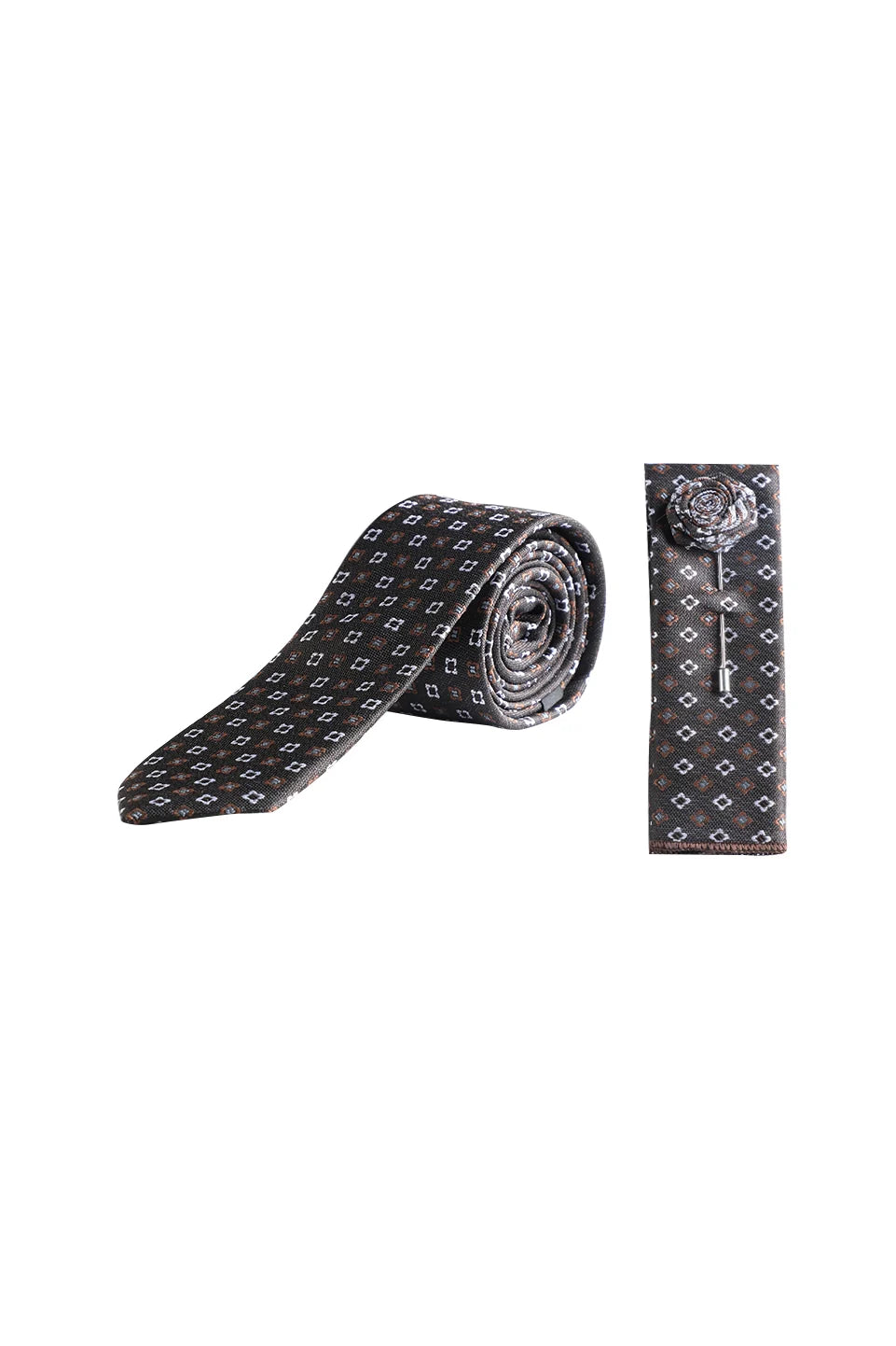 Floral Designed Tie With Matching Floral Lapel Pin Set