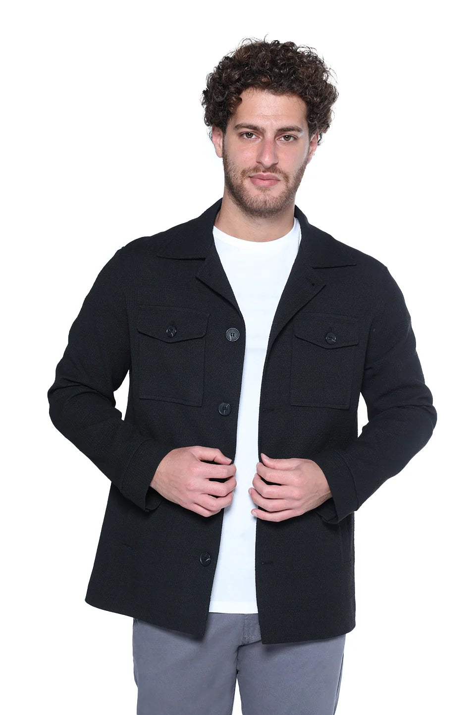 Casual Black Blazer With Two Chest Pockets