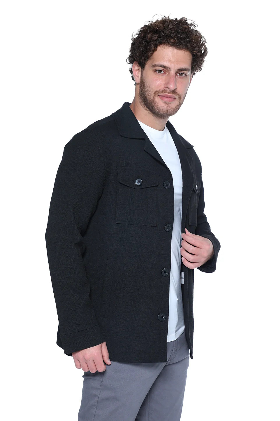 Casual Black Blazer With Two Chest Pockets