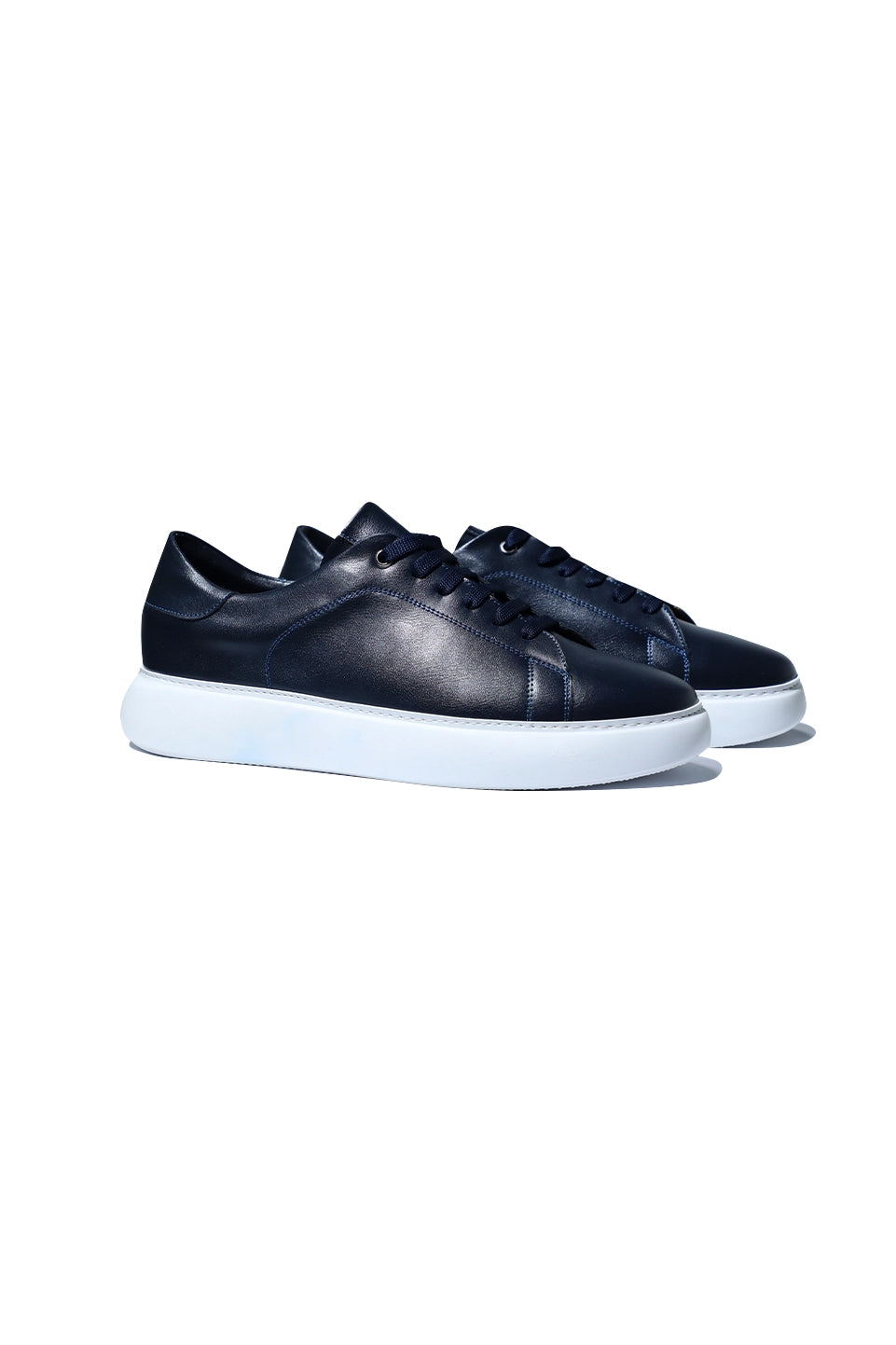 Navy Leather Shoes With Thick White Rubber Soles