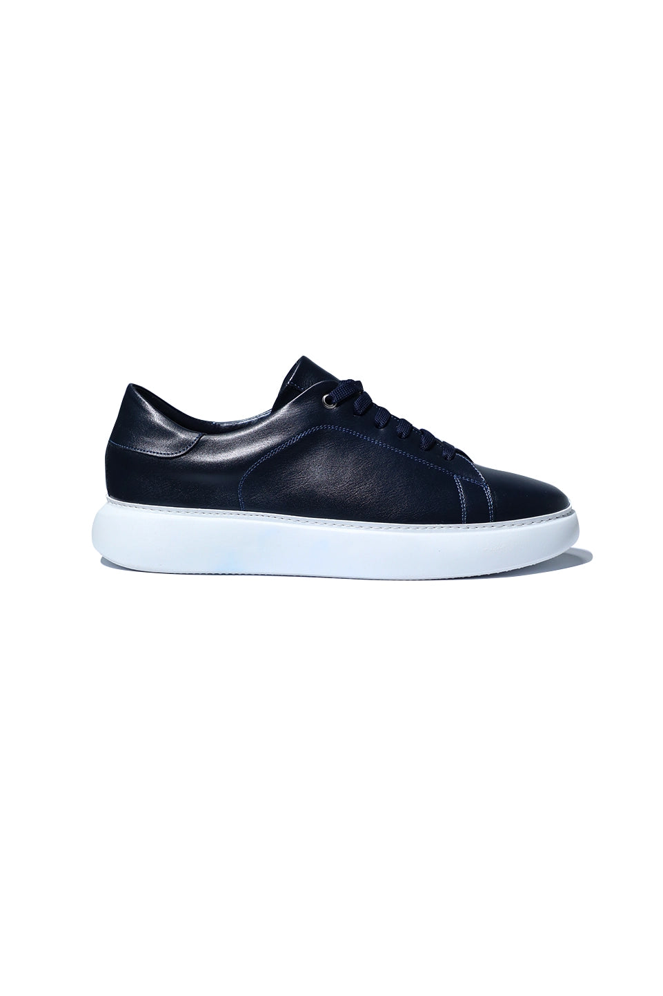Navy Leather Shoes With Thick White Rubber Soles