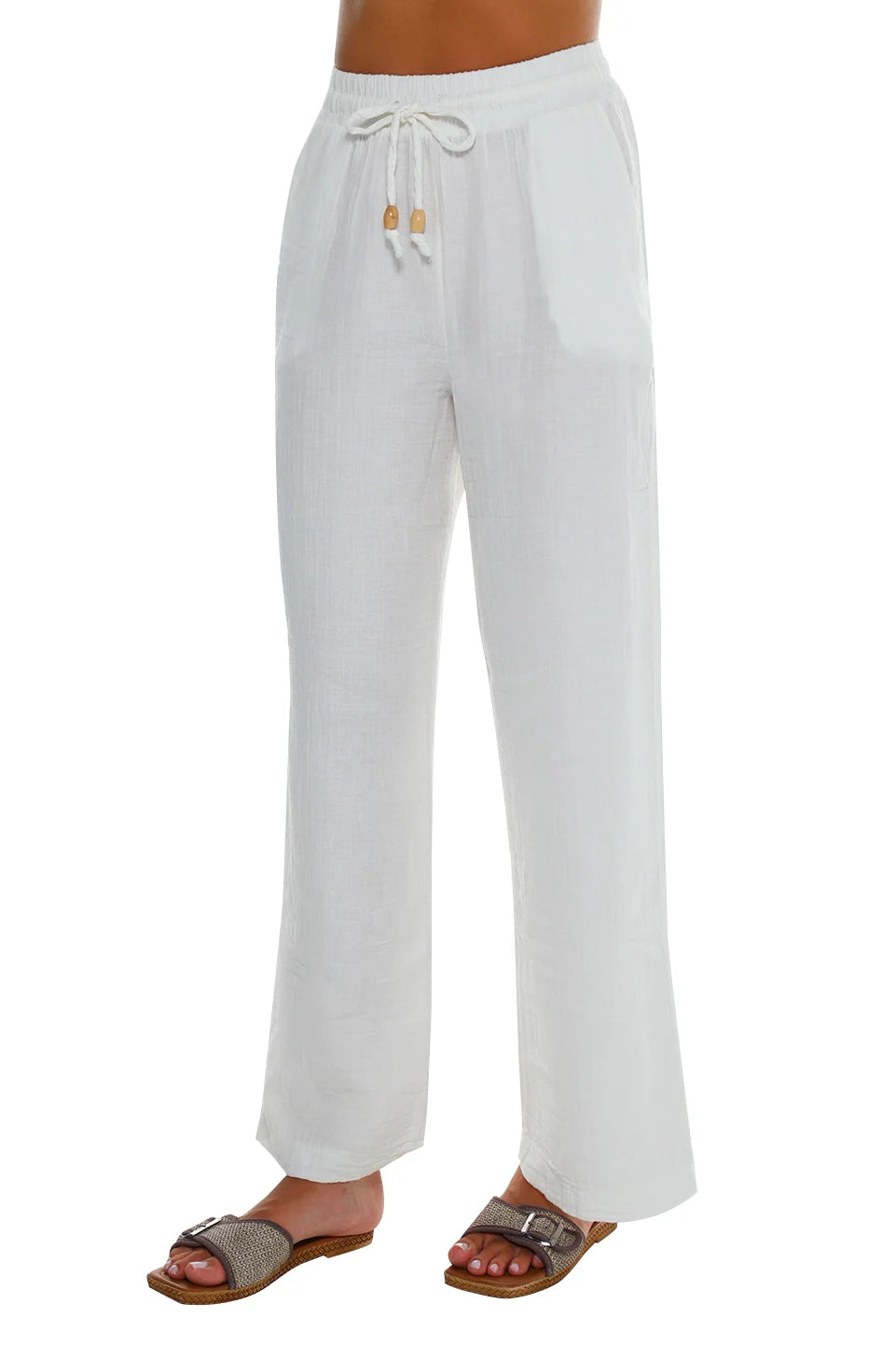 Casual White Pant With Elastic Waist