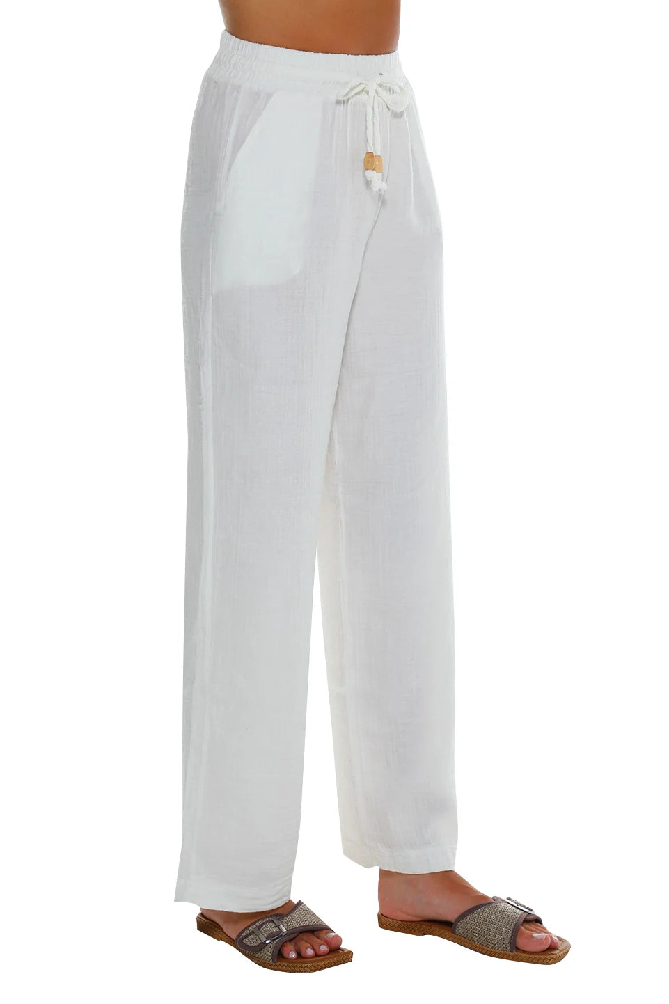Casual White Pant With Elastic Waist