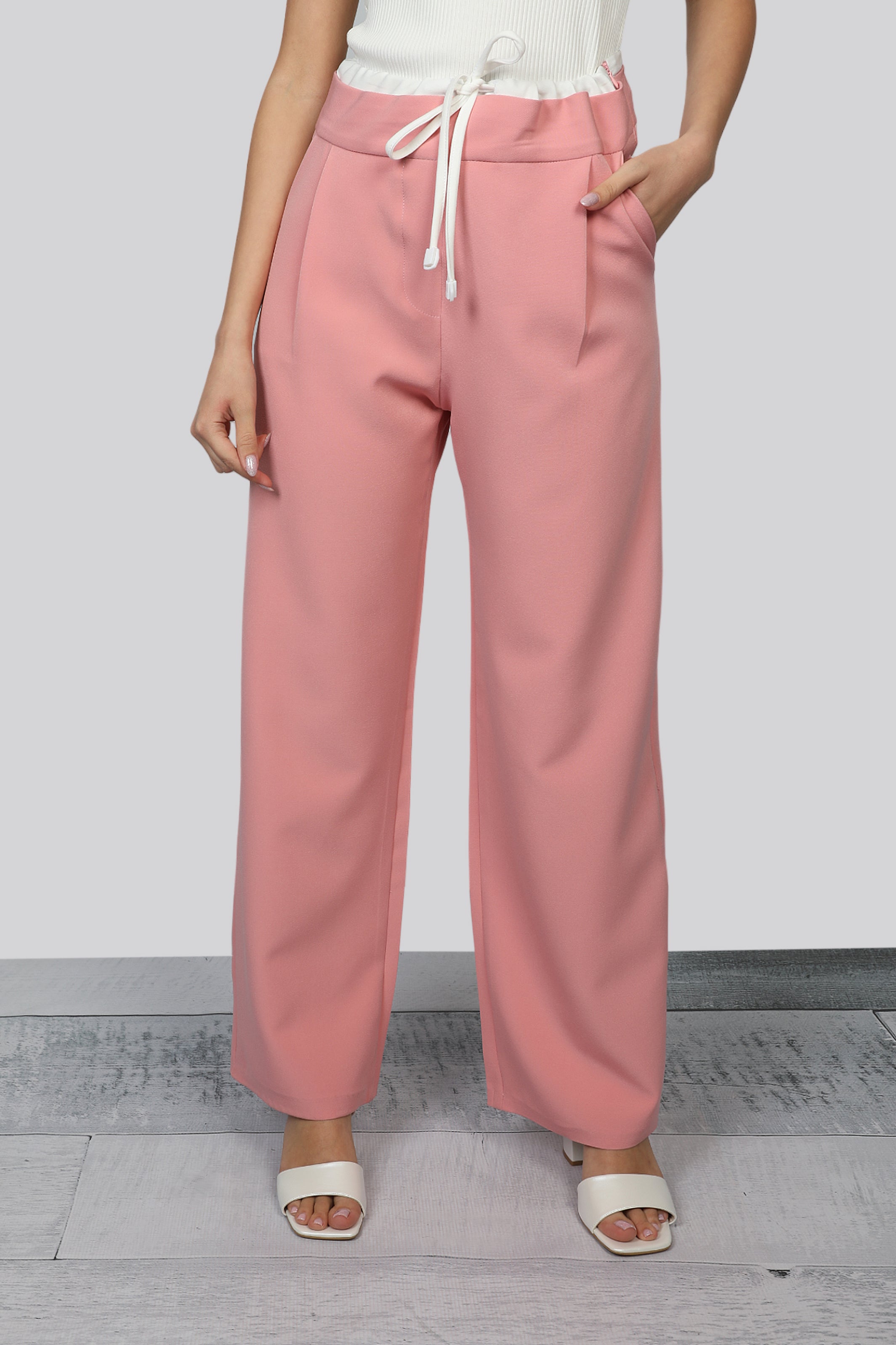 Women Pink Pants With Tie at Waist