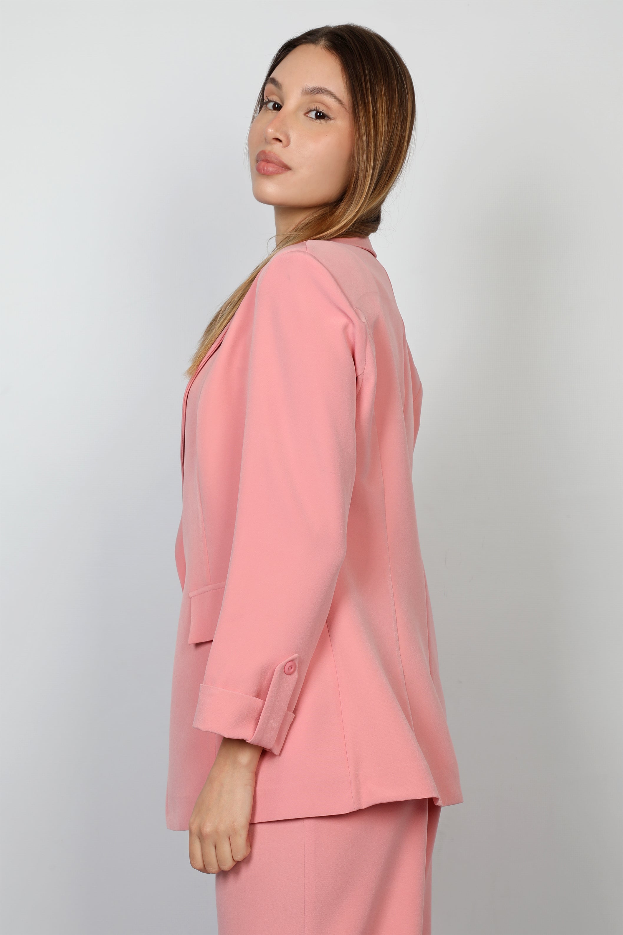 Classic Women Pink Blazer With One Button To Close