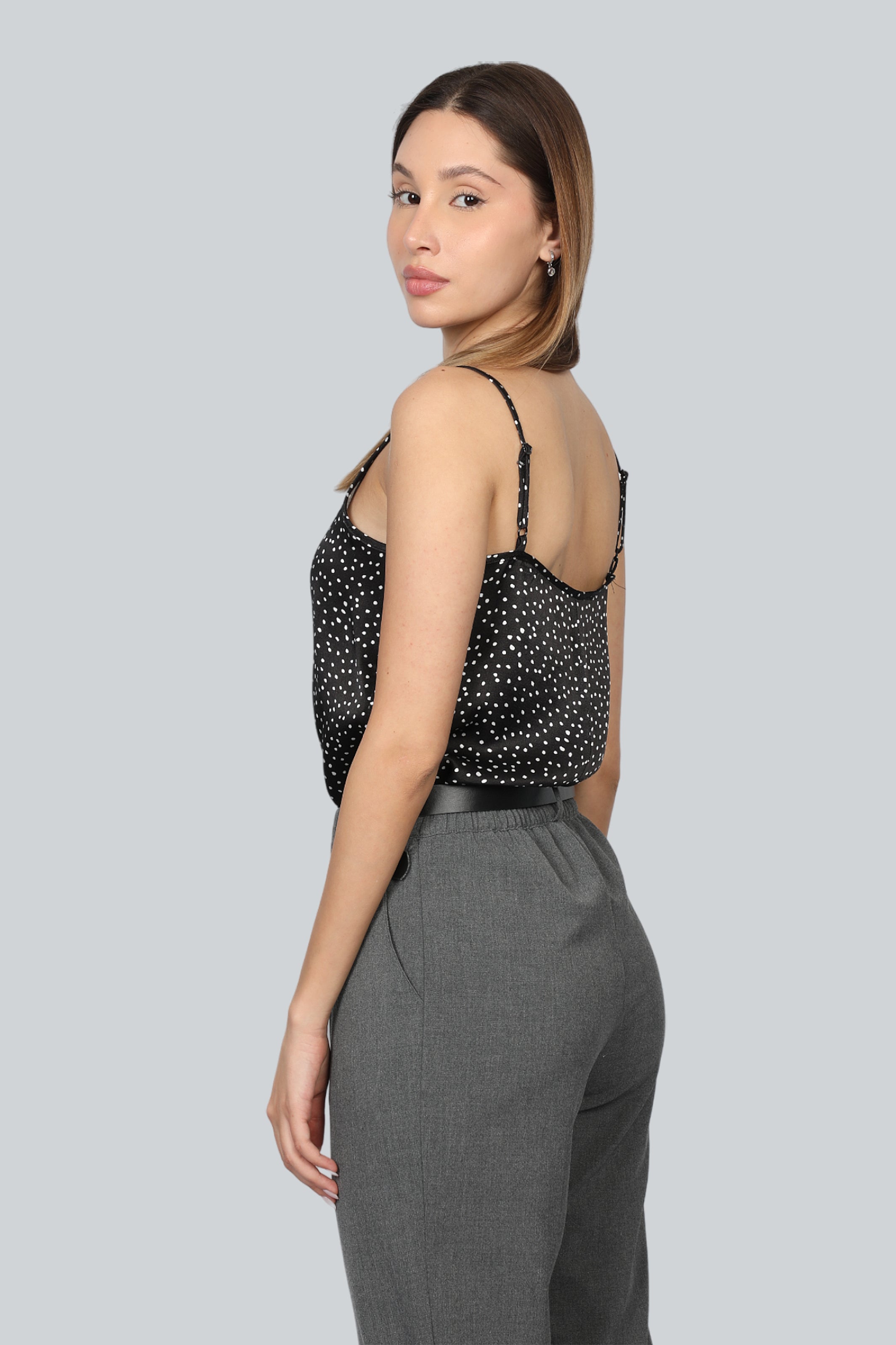 Women Classic Black Dotted Top With Dentelle Design