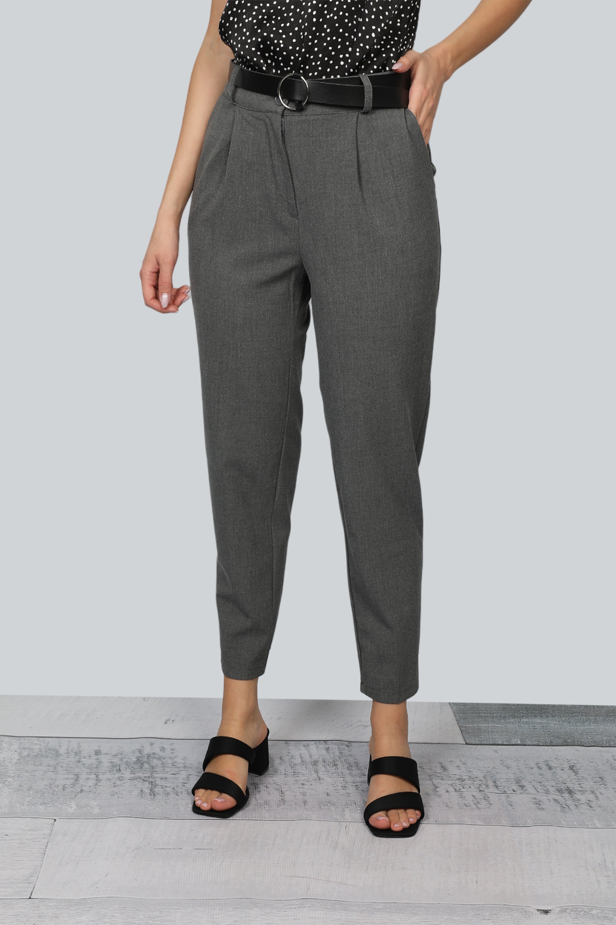Grey Sport Chic Pants Belted