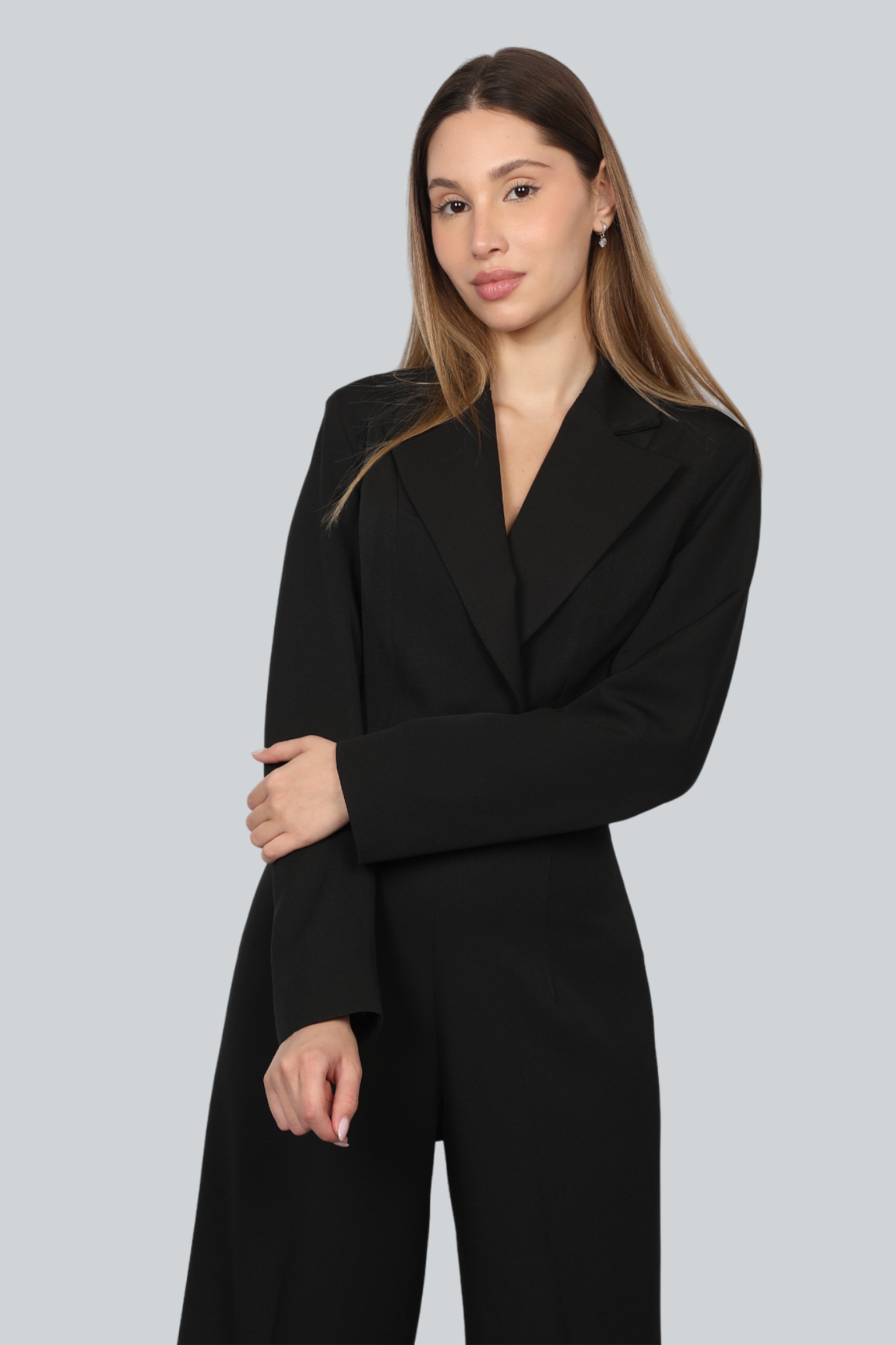 Women Crop Buttoned Black Blazer