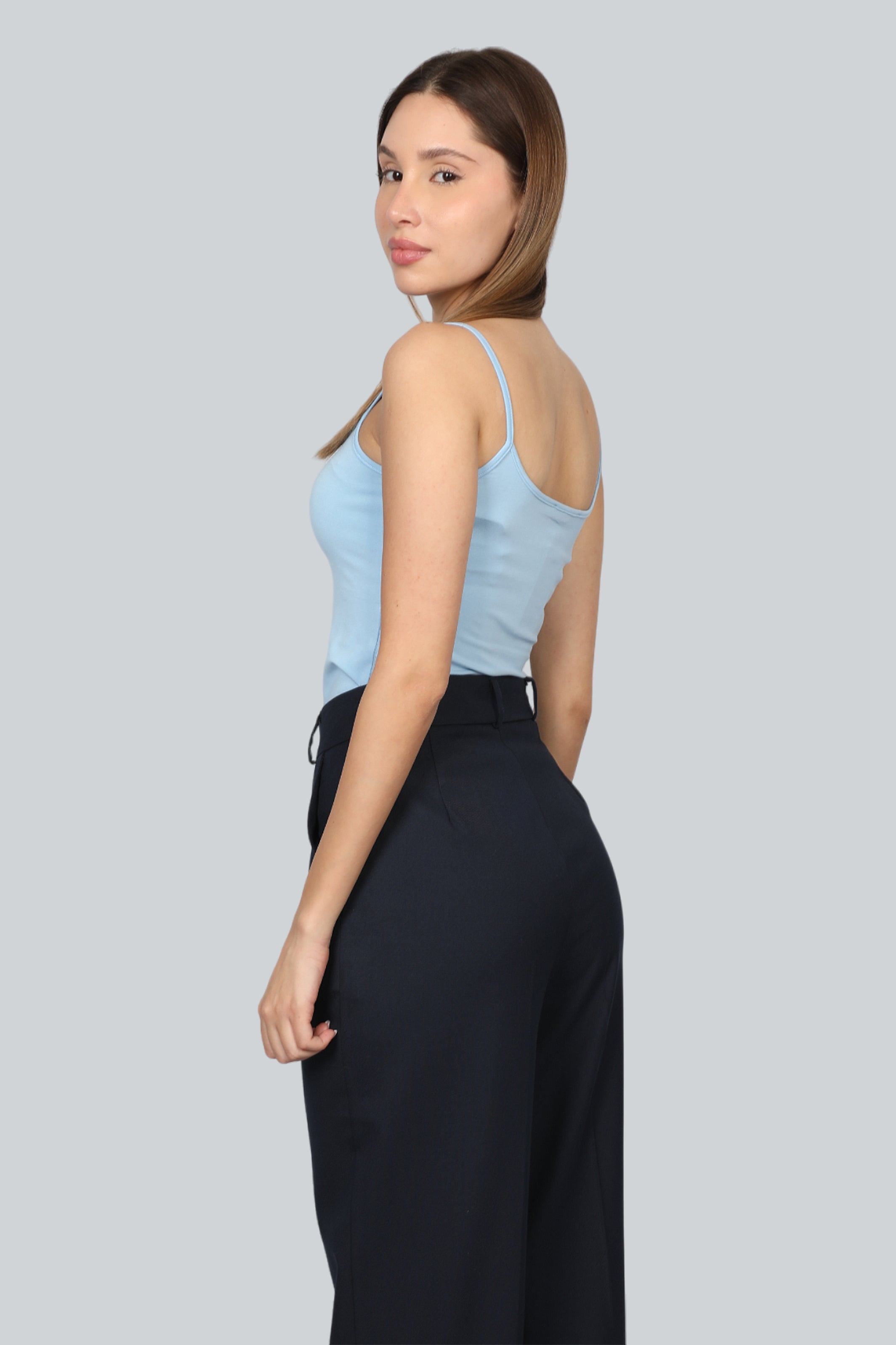 Cotton Thin Strap Tank Top in Blue