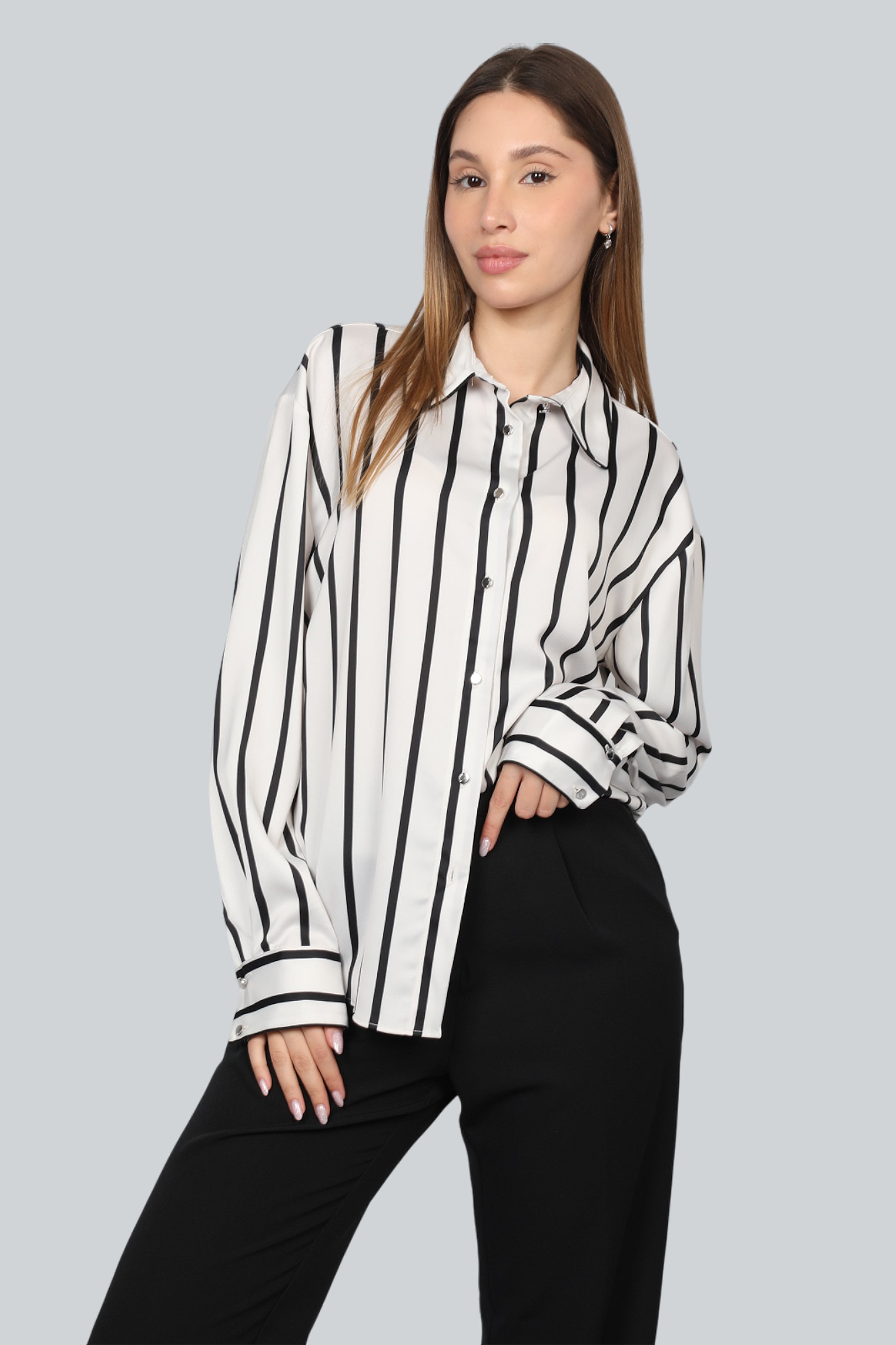 Women Classy Long Sleeves White Stripe Shirt