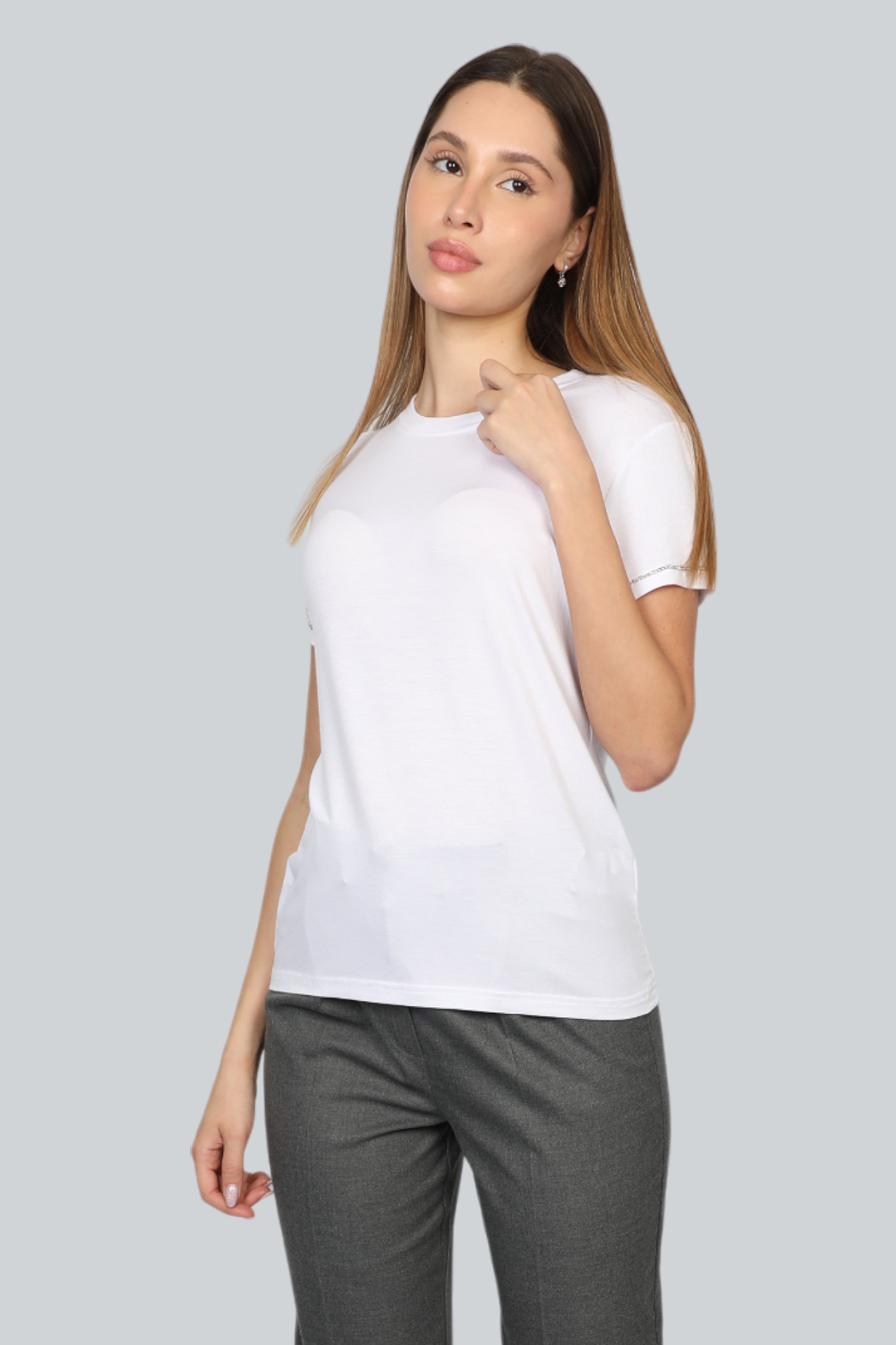 White Short Sleeves Top With Simple Shoulder Design