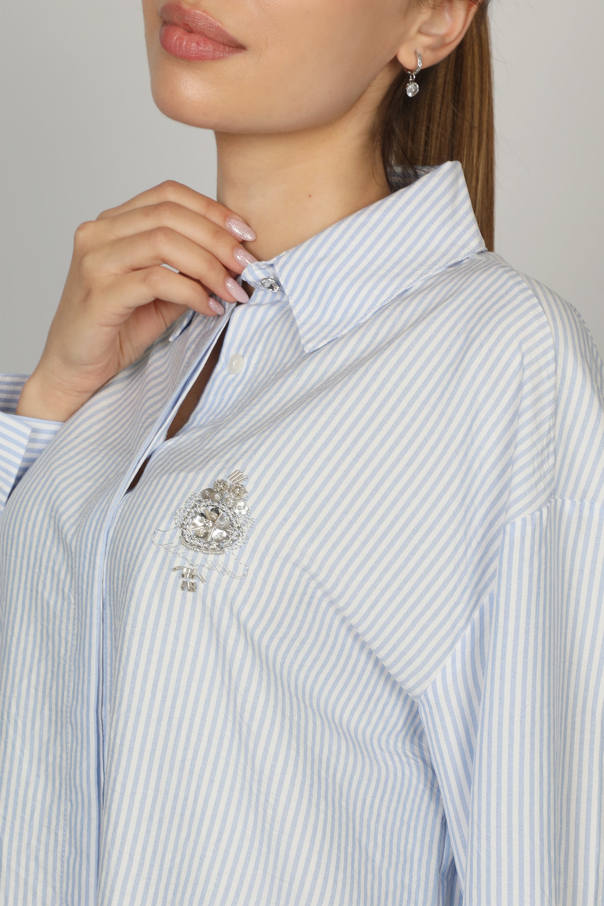 Women Classy Stripe Blue Shirt With Simple Design