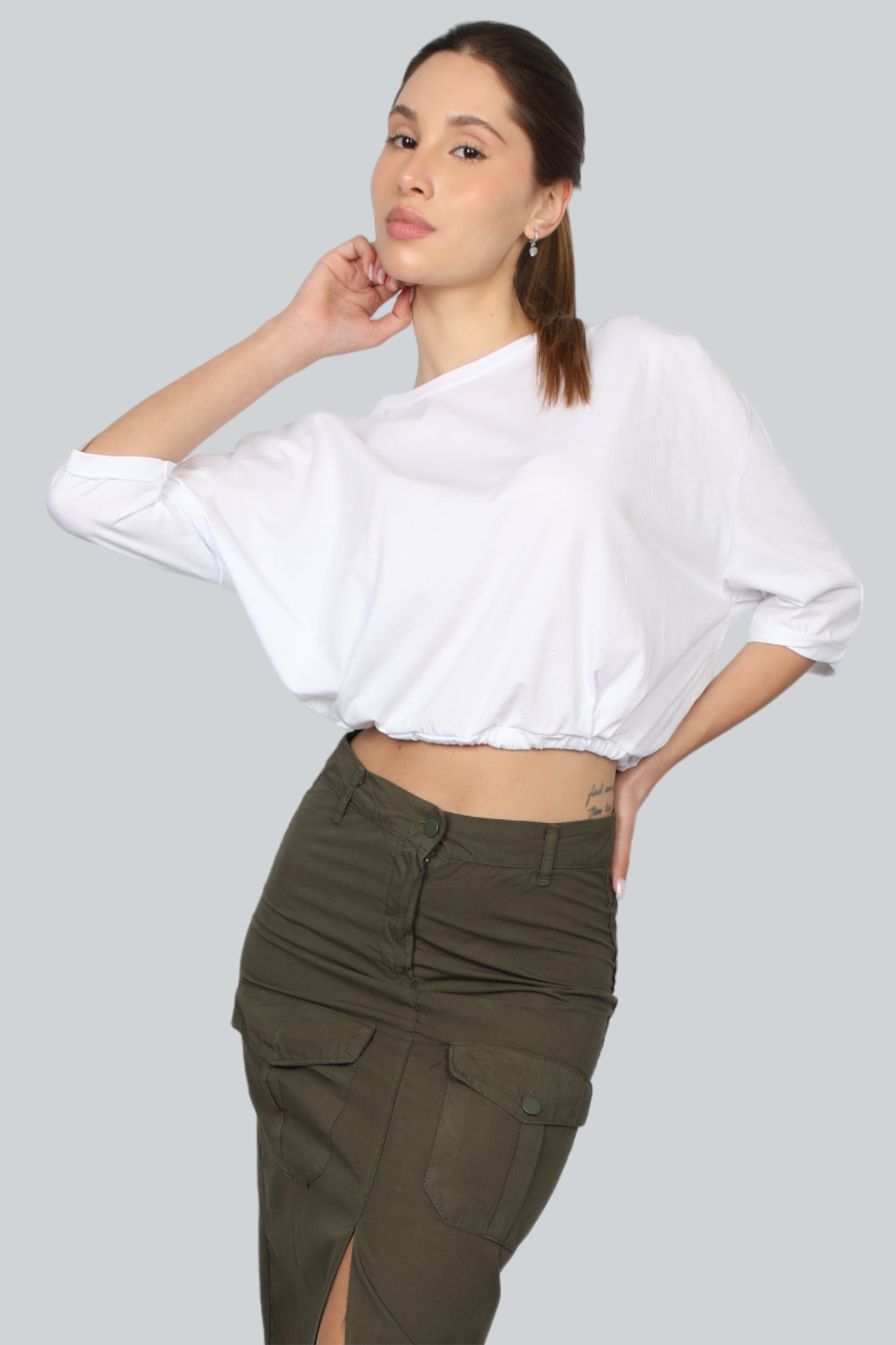 Crop White T-shirt Short Sleeves With Tie In Back