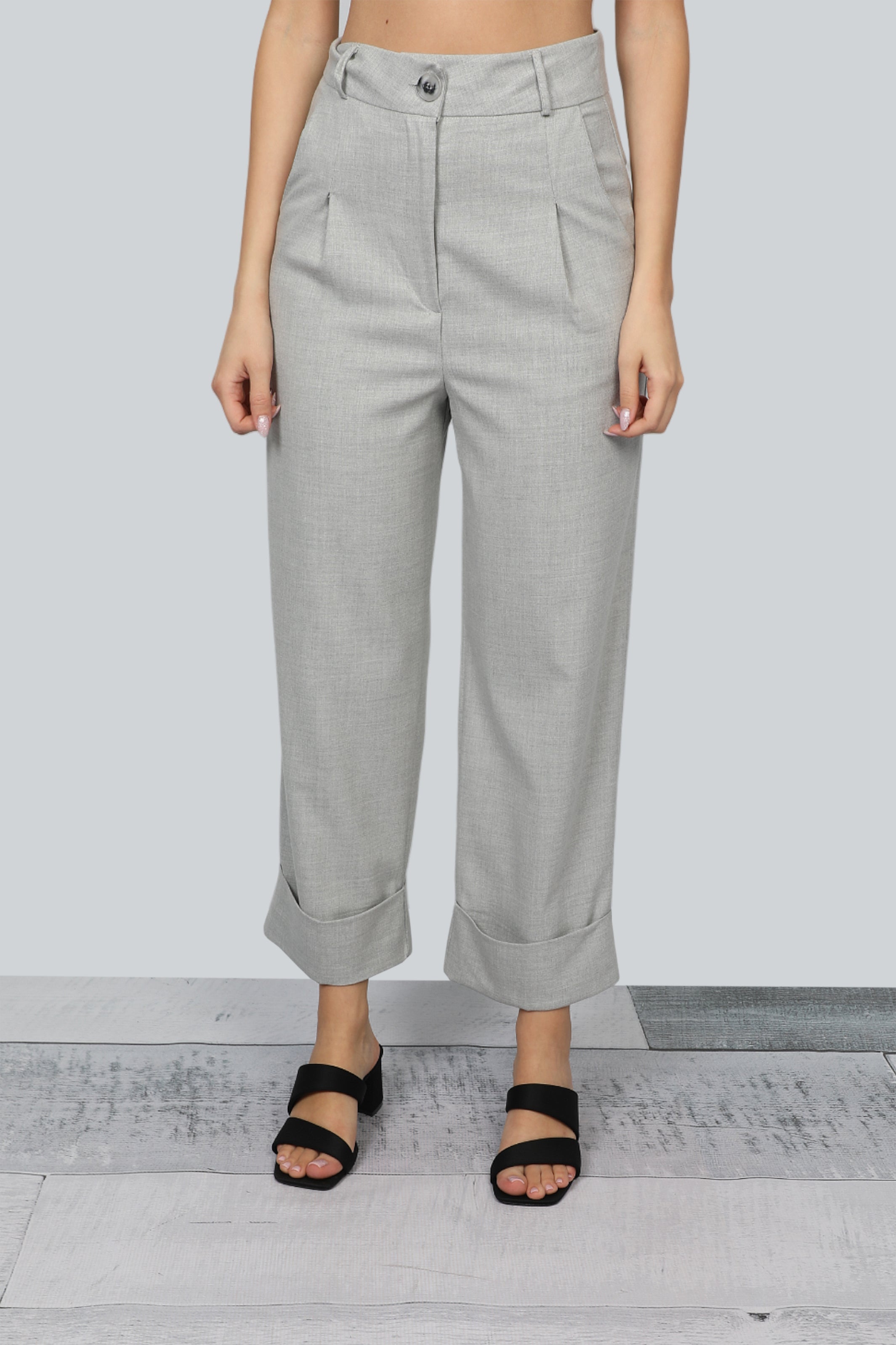 High Waist Grey Women Crop Pants