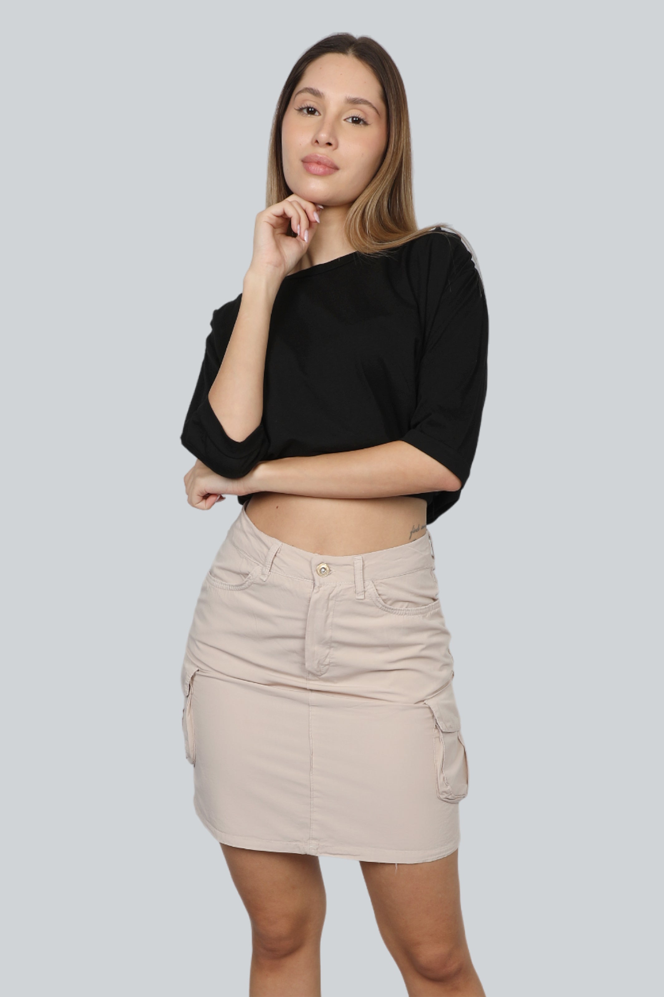 Crop Black T-shirt Short Sleeves With Tie In Back