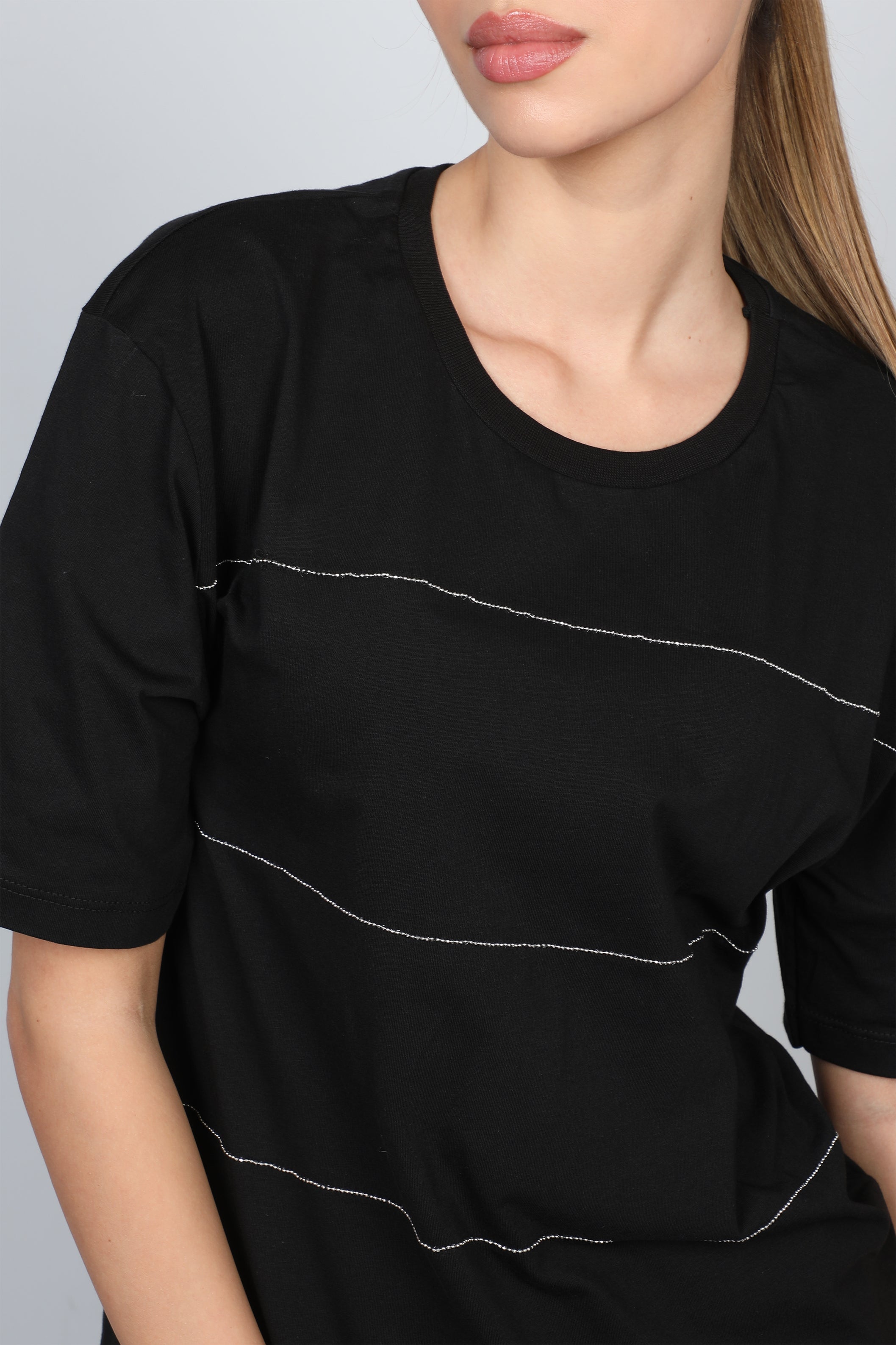 Black Short Sleeves T-Shirt With Large Stripe