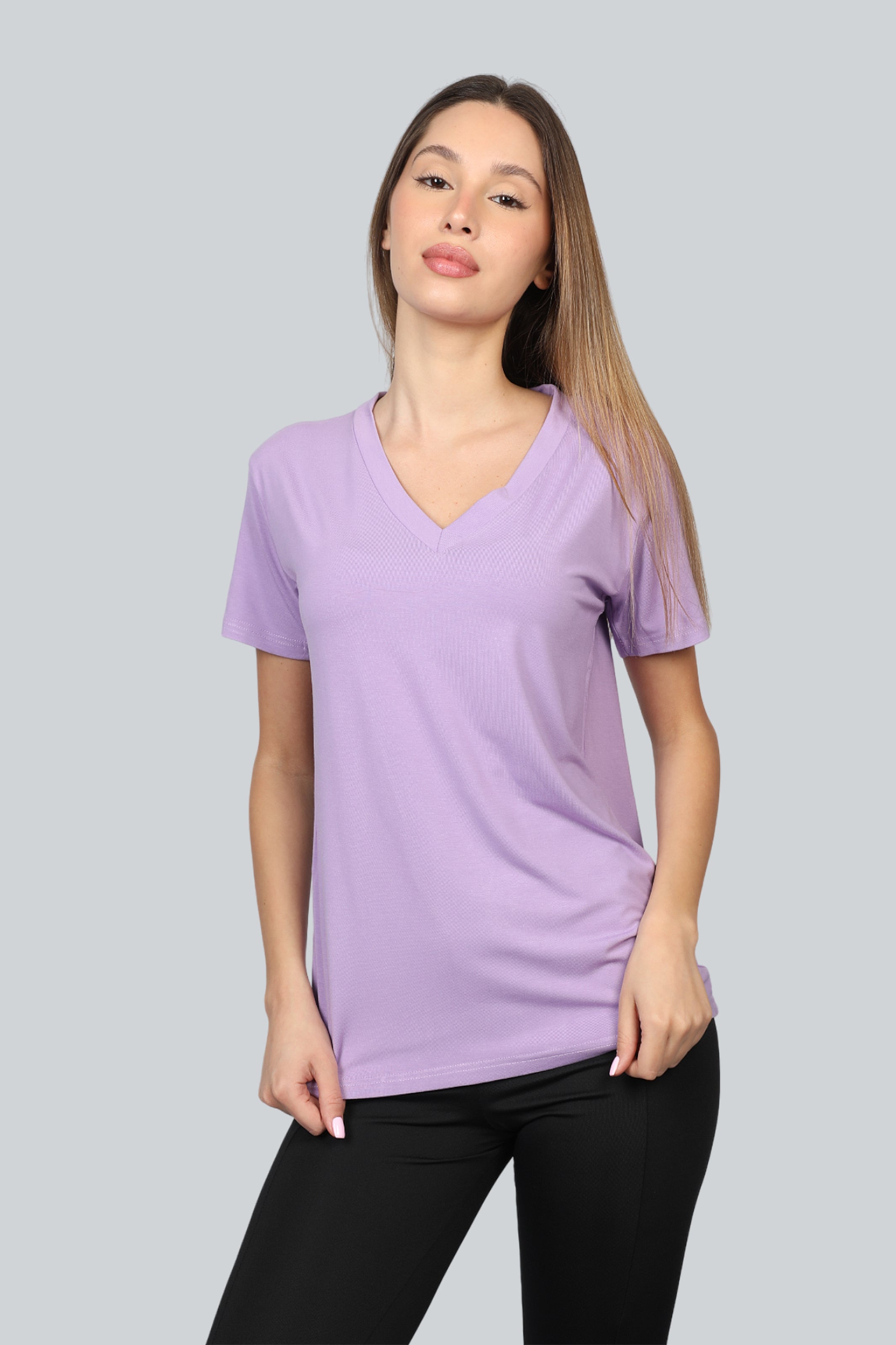 Purple Basic V-Neck T-Shirt