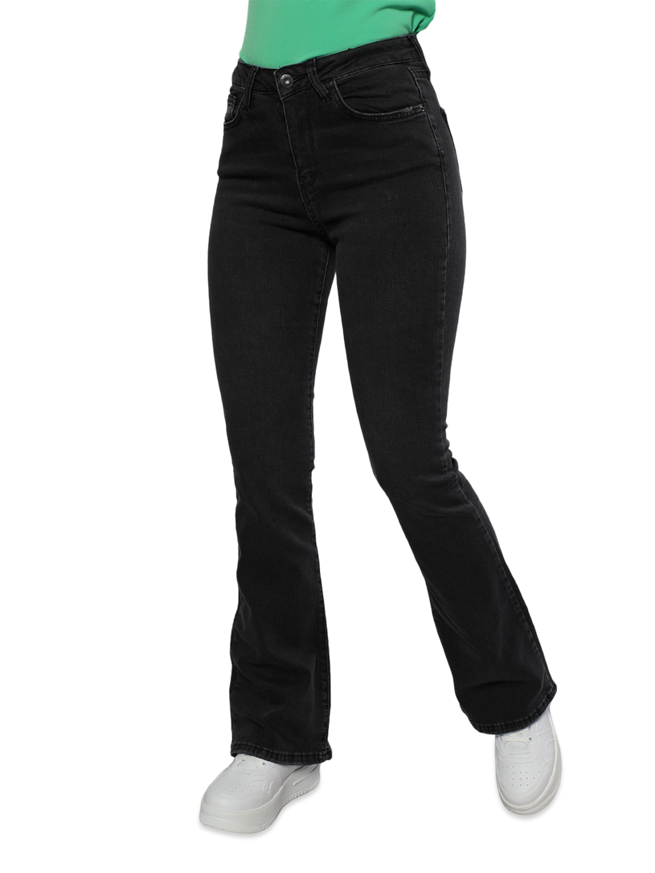 Women Black Denim Jeans With Wide Legs