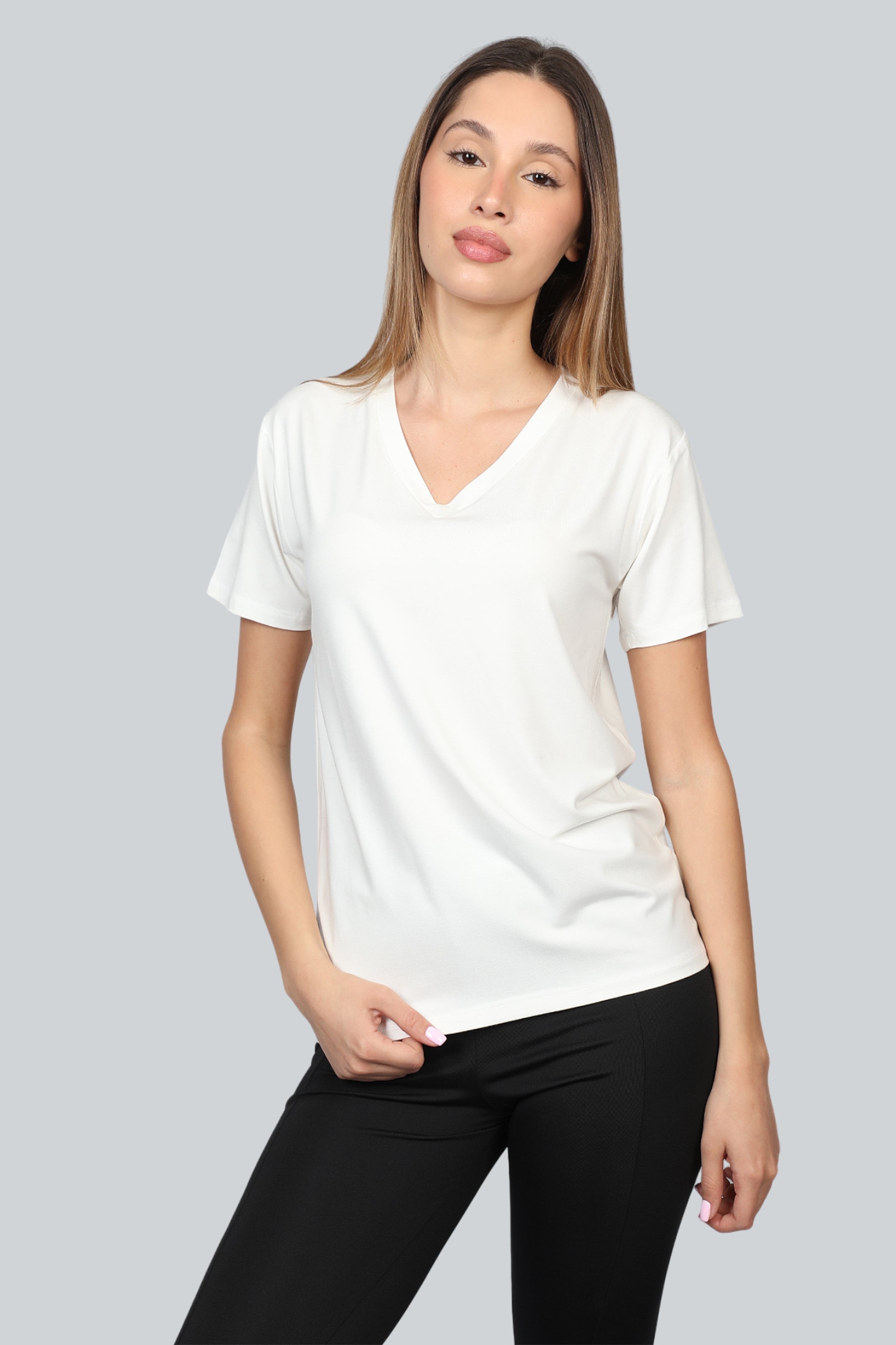 White Basic V-Neck T-Shirt