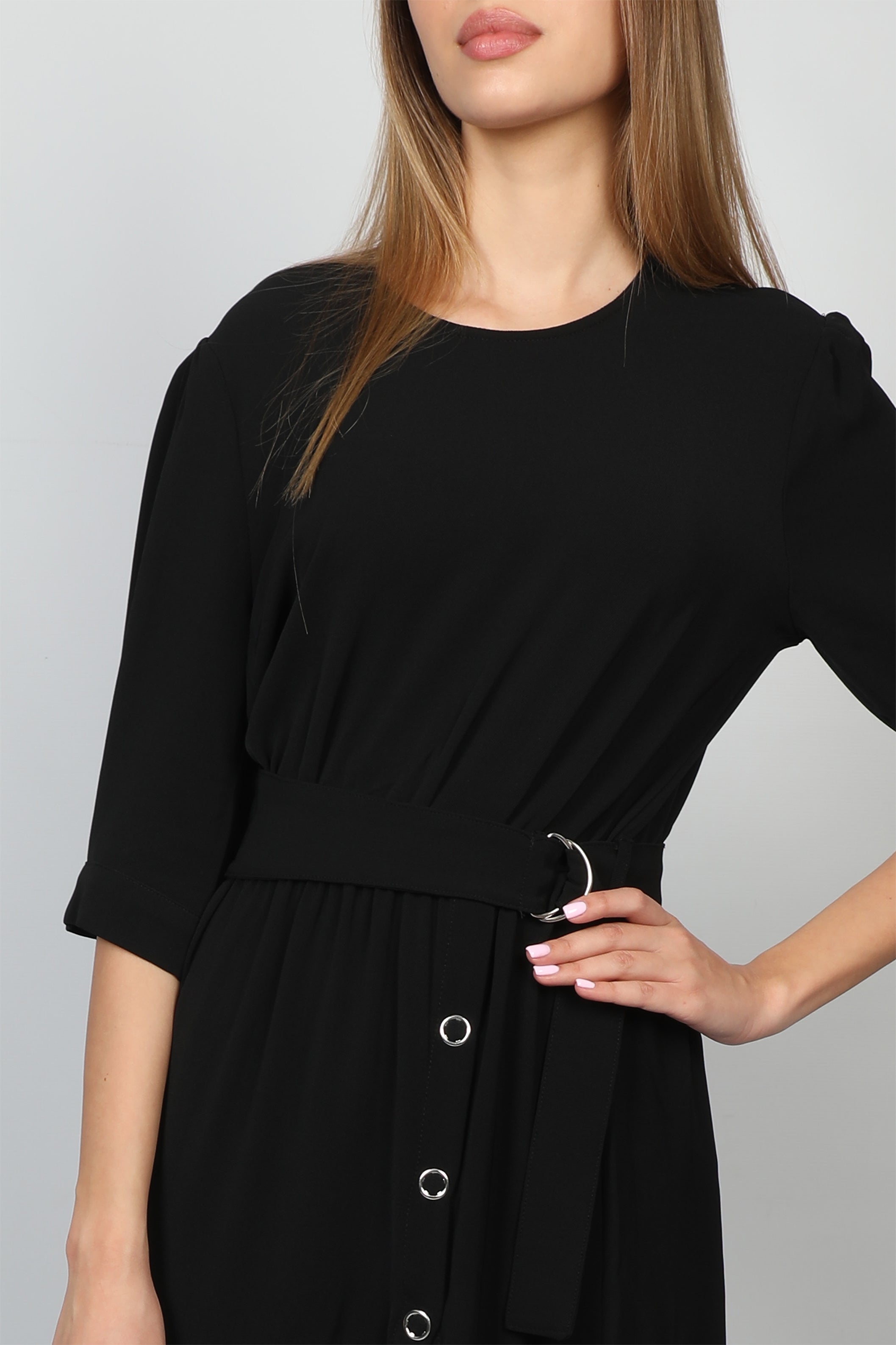 Women Casual Black Dress Skirt Buttoned Style