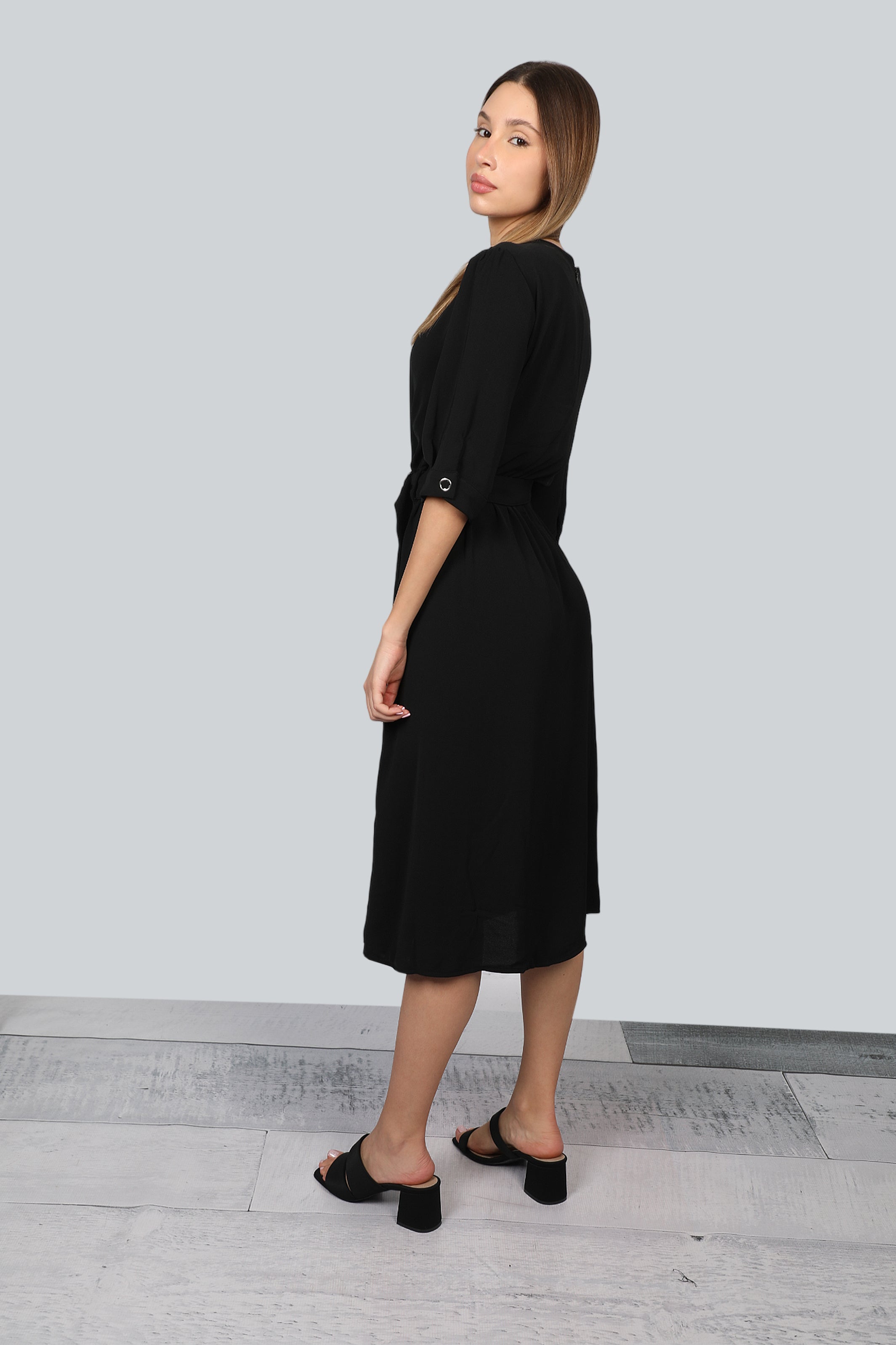 Women Casual Black Dress Skirt Buttoned Style