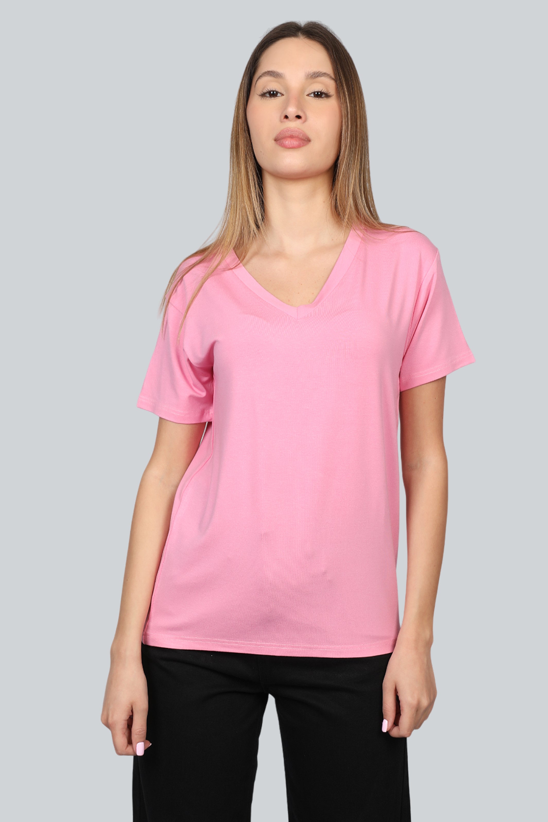 Pink Basic V-Neck T-Shirt