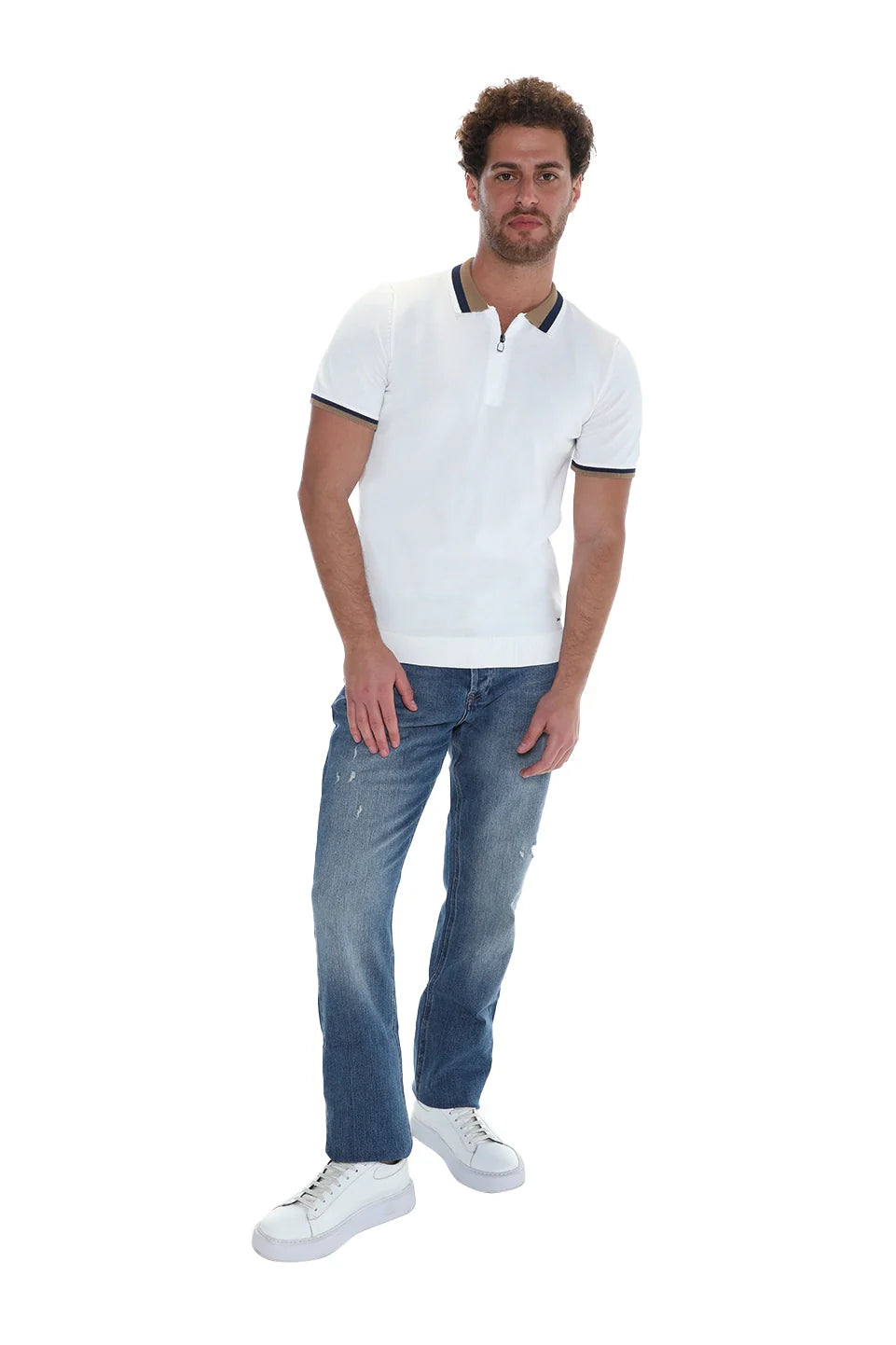 Off White Polo With Zipper To Close