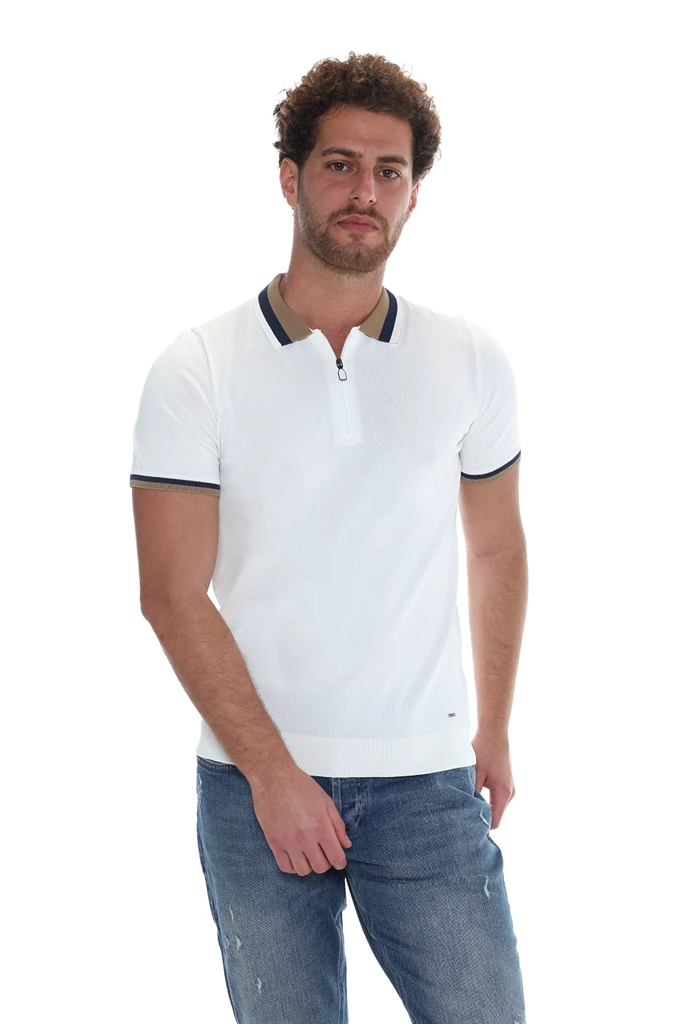 Off White Polo With Zipper To Close