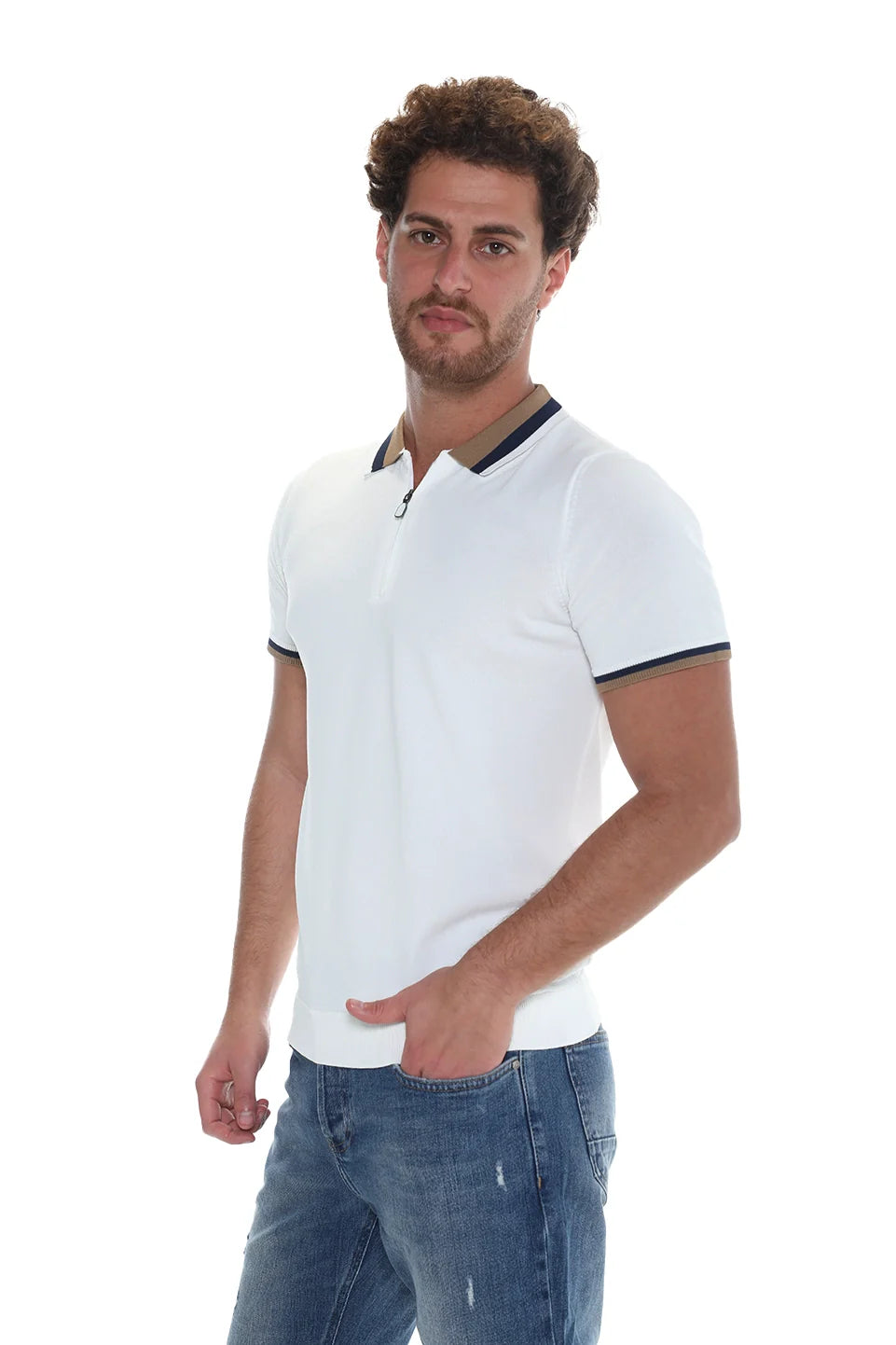 Off White Polo With Zipper To Close
