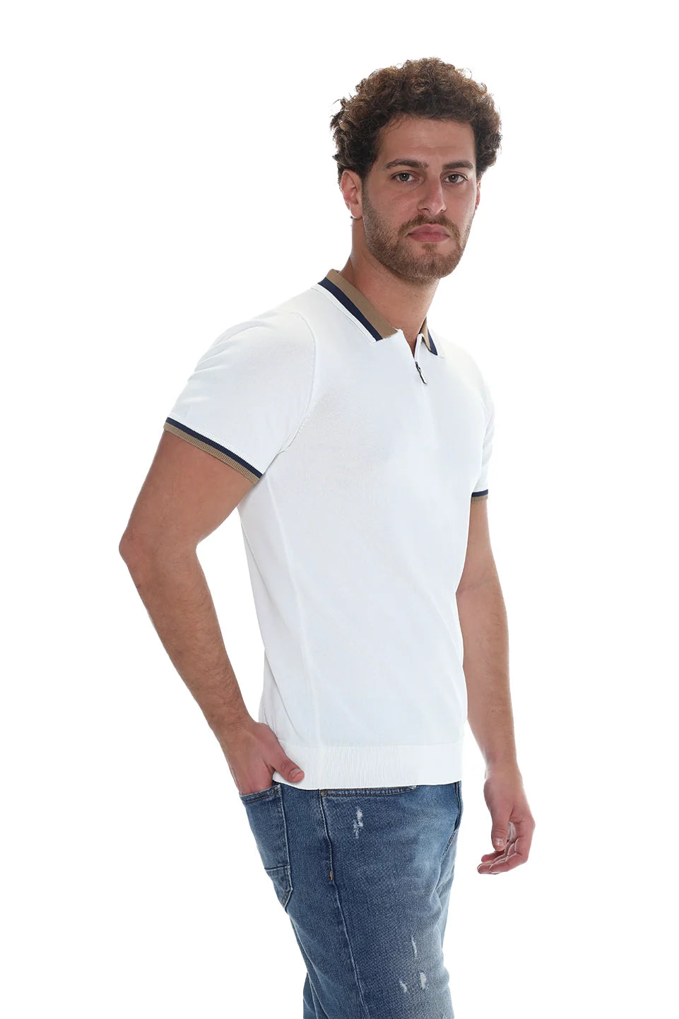 Off White Polo With Zipper To Close