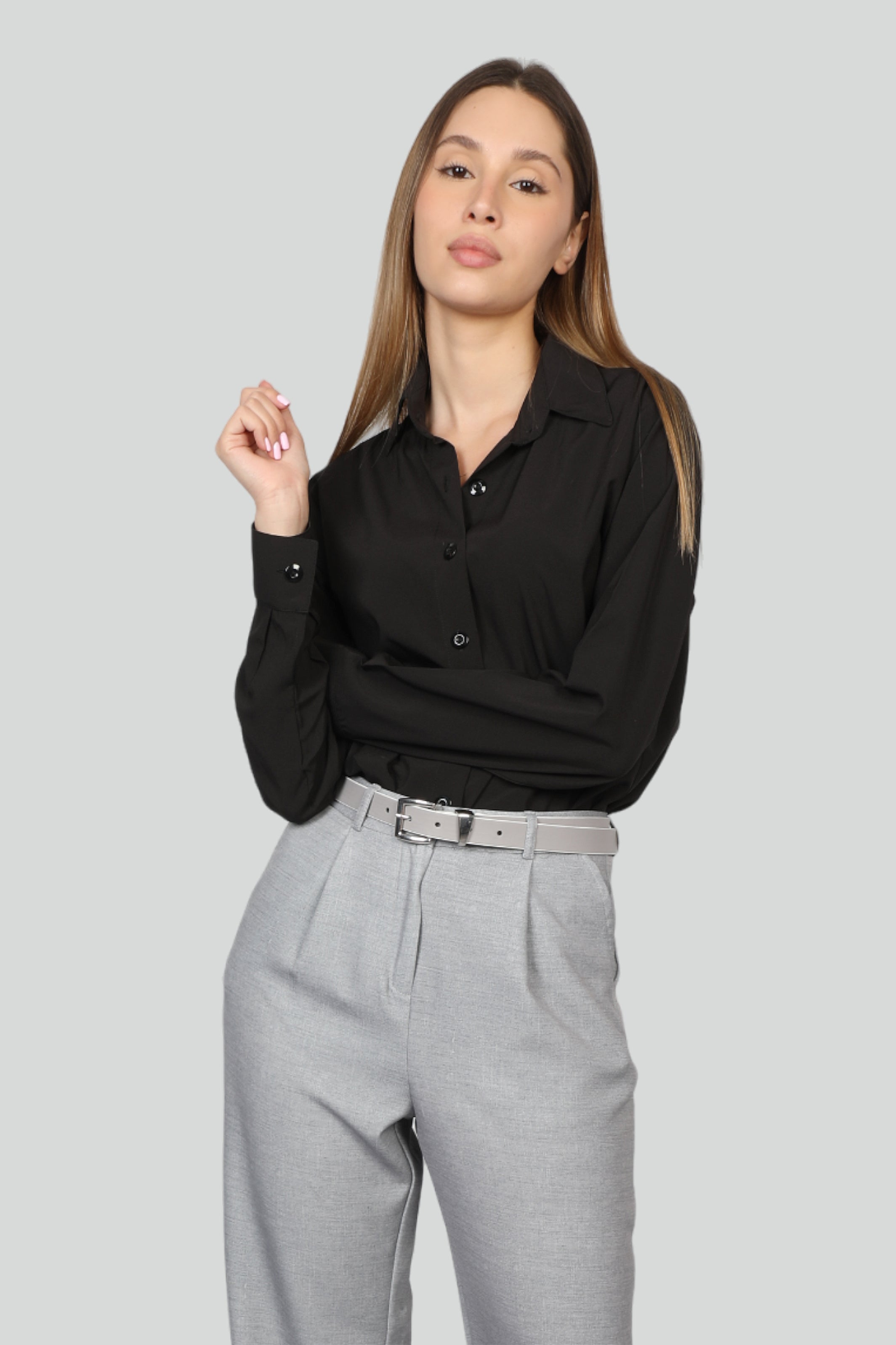 Women Basic Long Sleeves Black Shirt