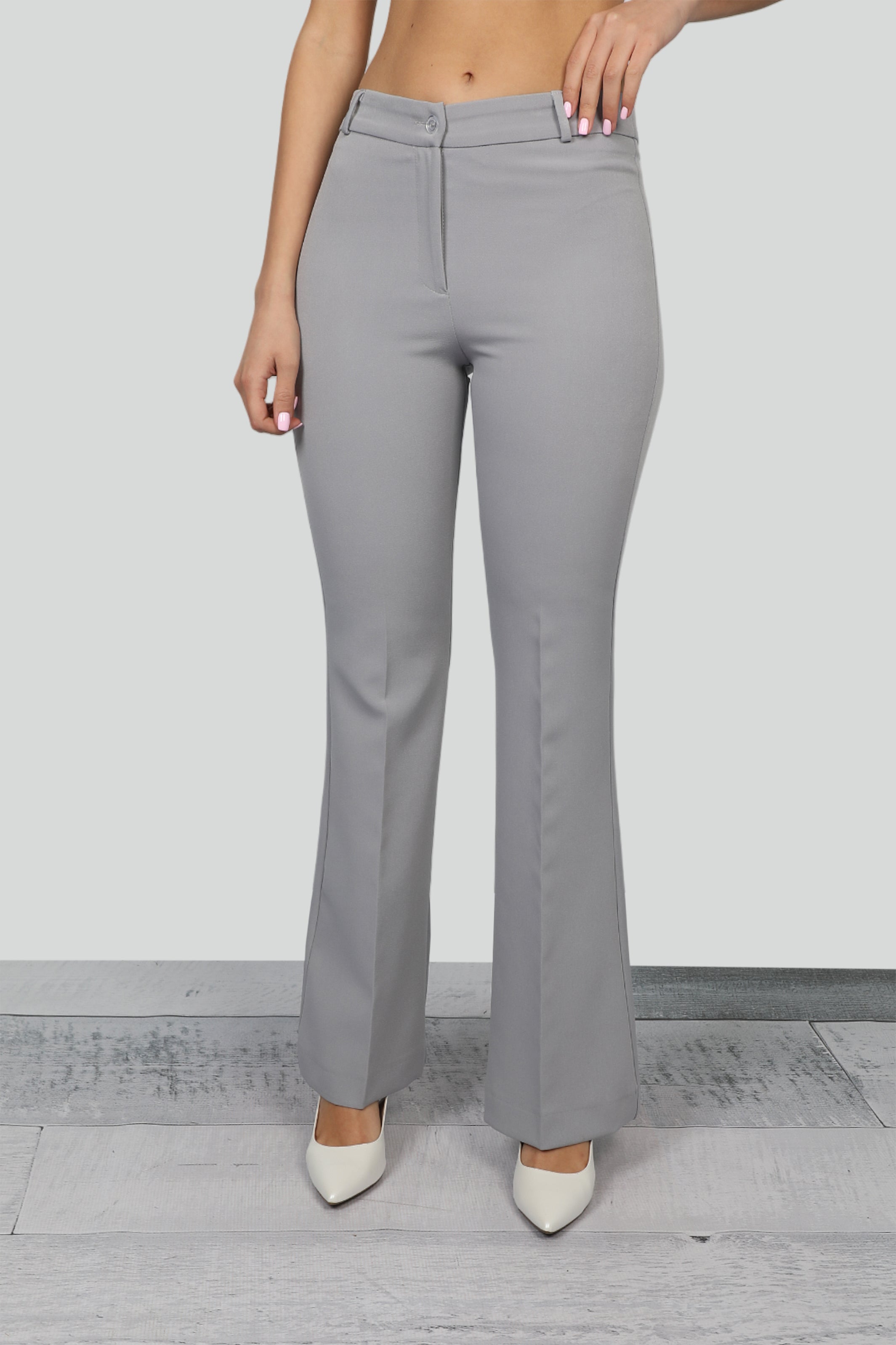 Classy Flare Grey Pants With Zipper To Close