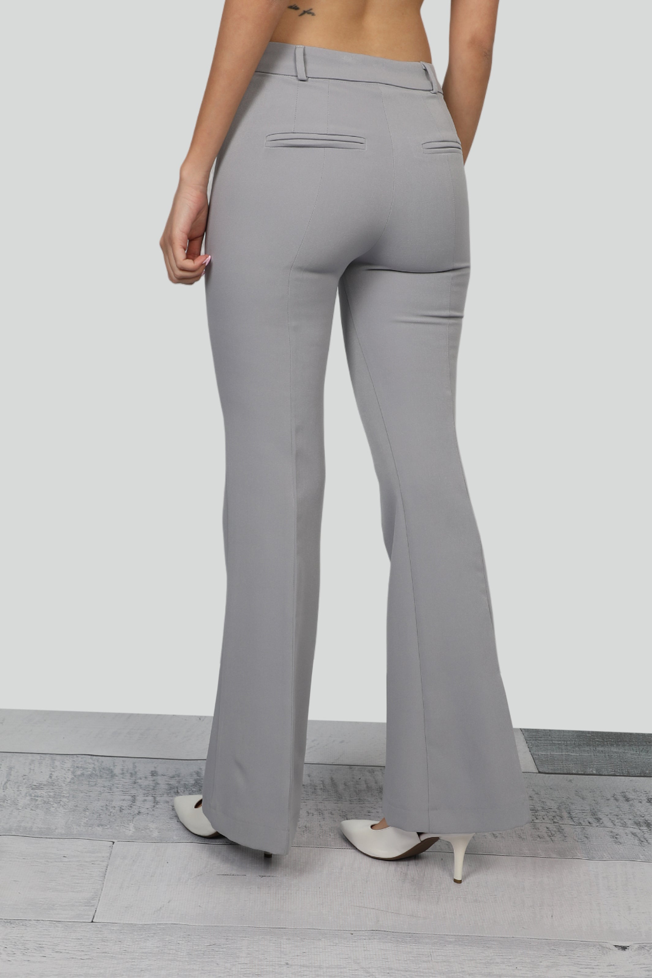 Classy Flare Grey Pants With Zipper To Close