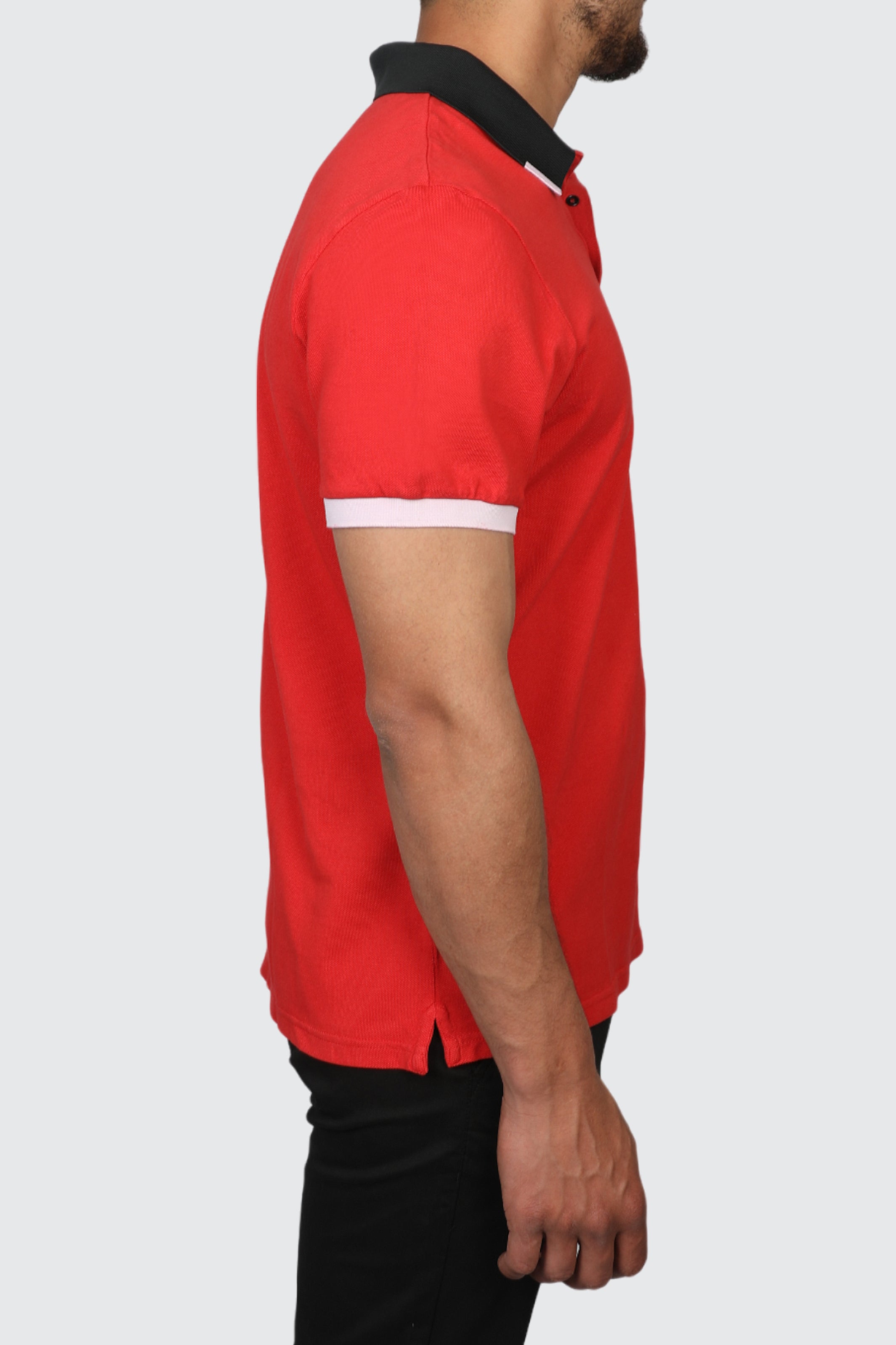 Red Polo With White Shoulder Strip